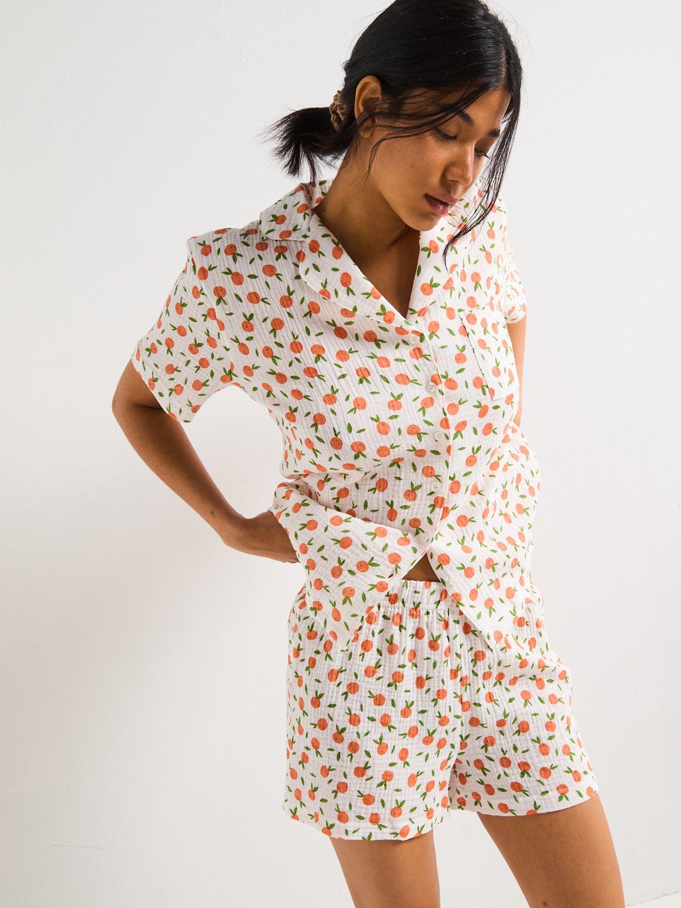 Image 4 of 5 of V by Very Print Short Sleeve Revere Short Pj Set - Orange