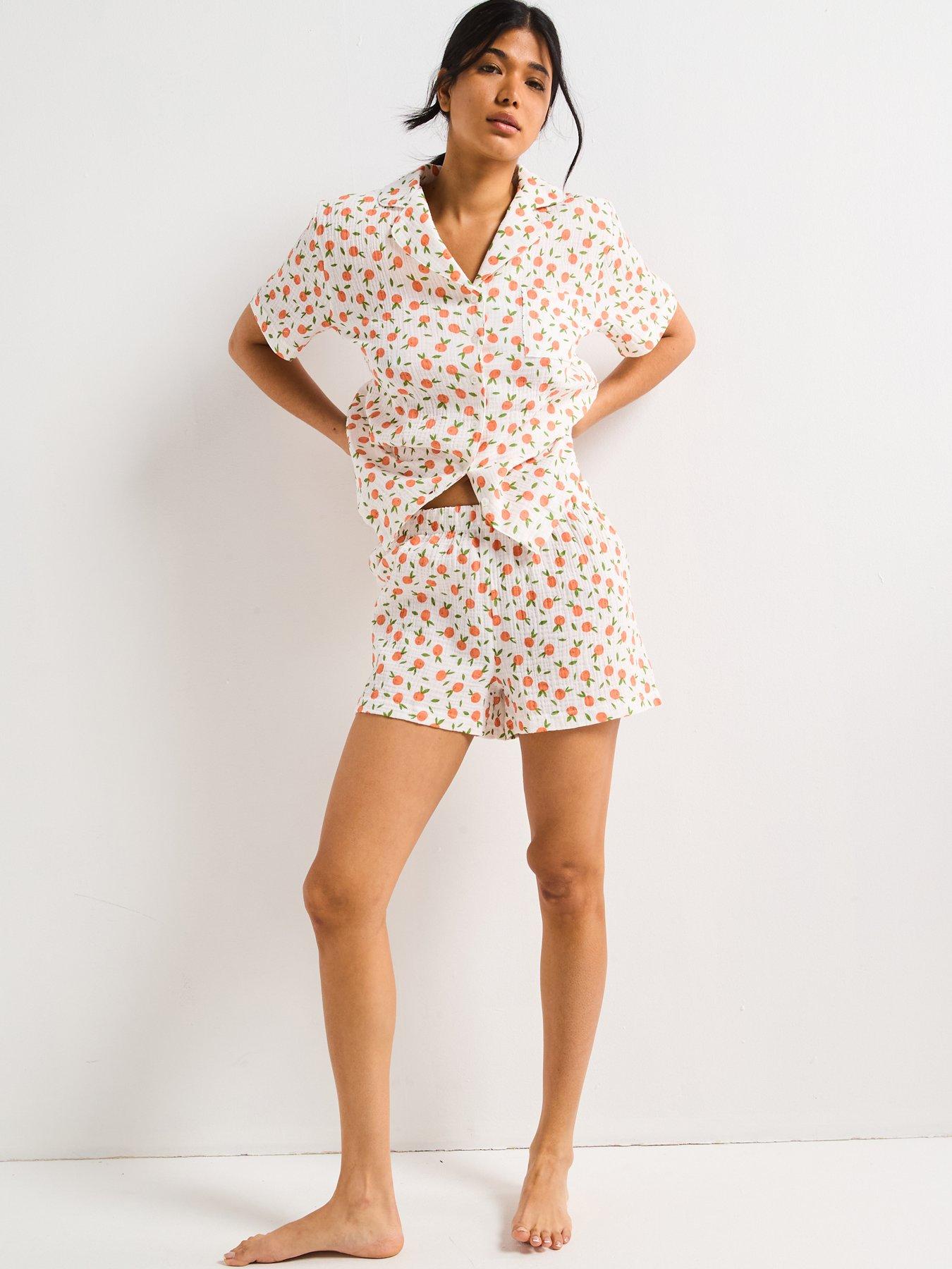 Image 5 of 5 of V by Very Print Short Sleeve Revere Short Pj Set - Orange
