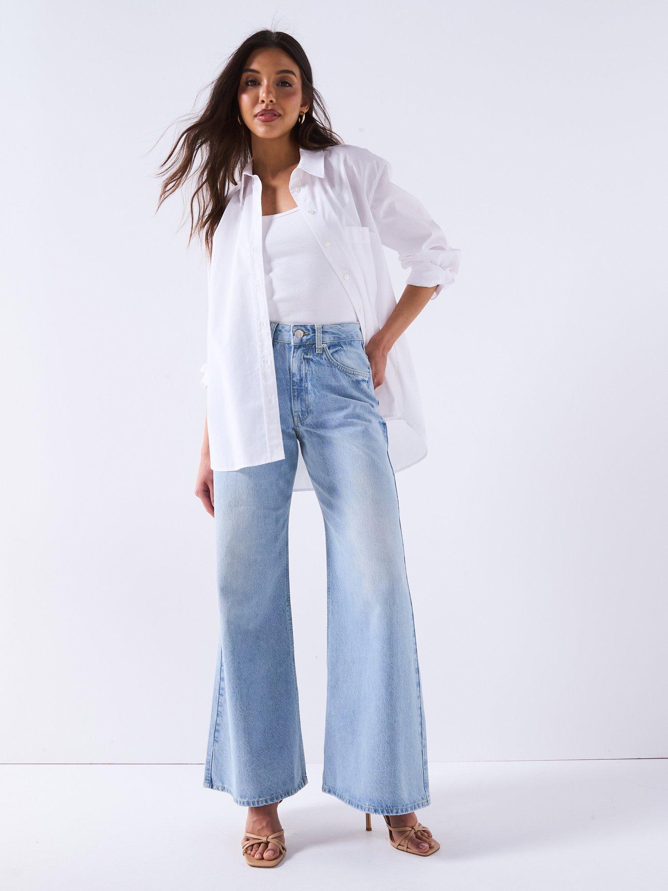 Image 3 of 6 of The Very Collection Denim Palazzo Jeans - Light Wash