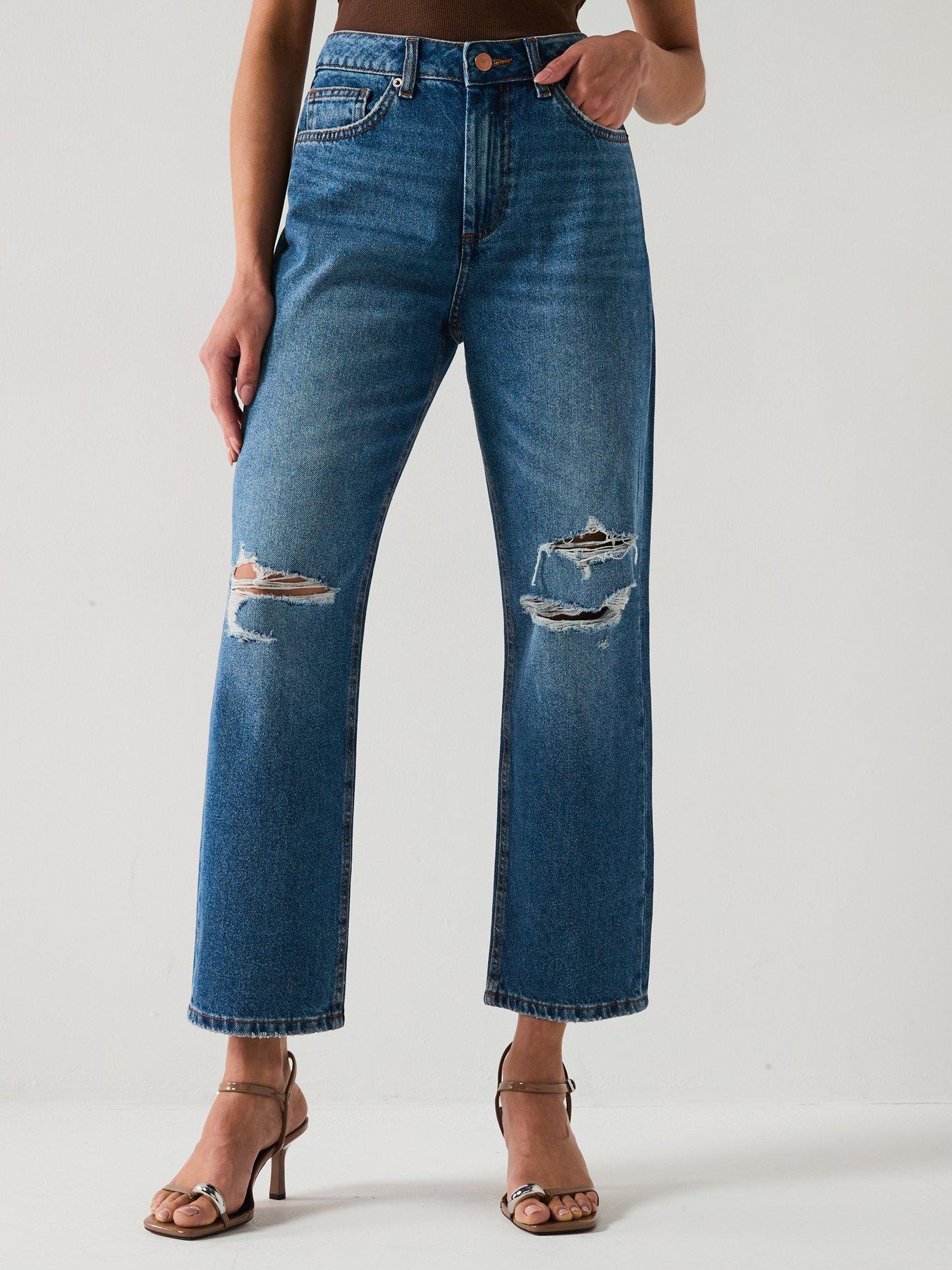 Image 1 of 6 of The Very Collection Distressed Authentic Boyfriend Jeans - Dark Wash