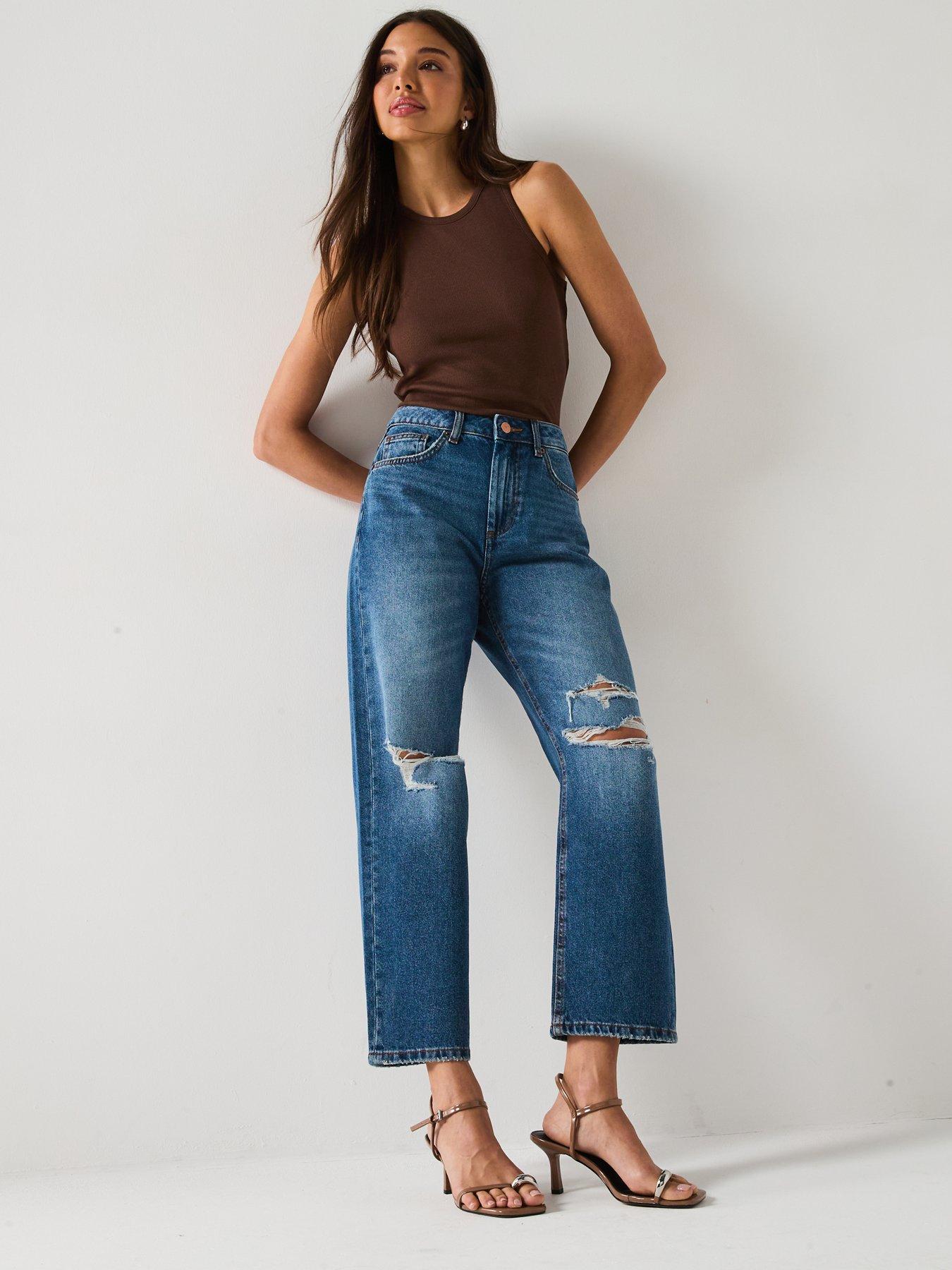 Image 3 of 6 of The Very Collection Distressed Authentic Boyfriend Jeans - Dark Wash