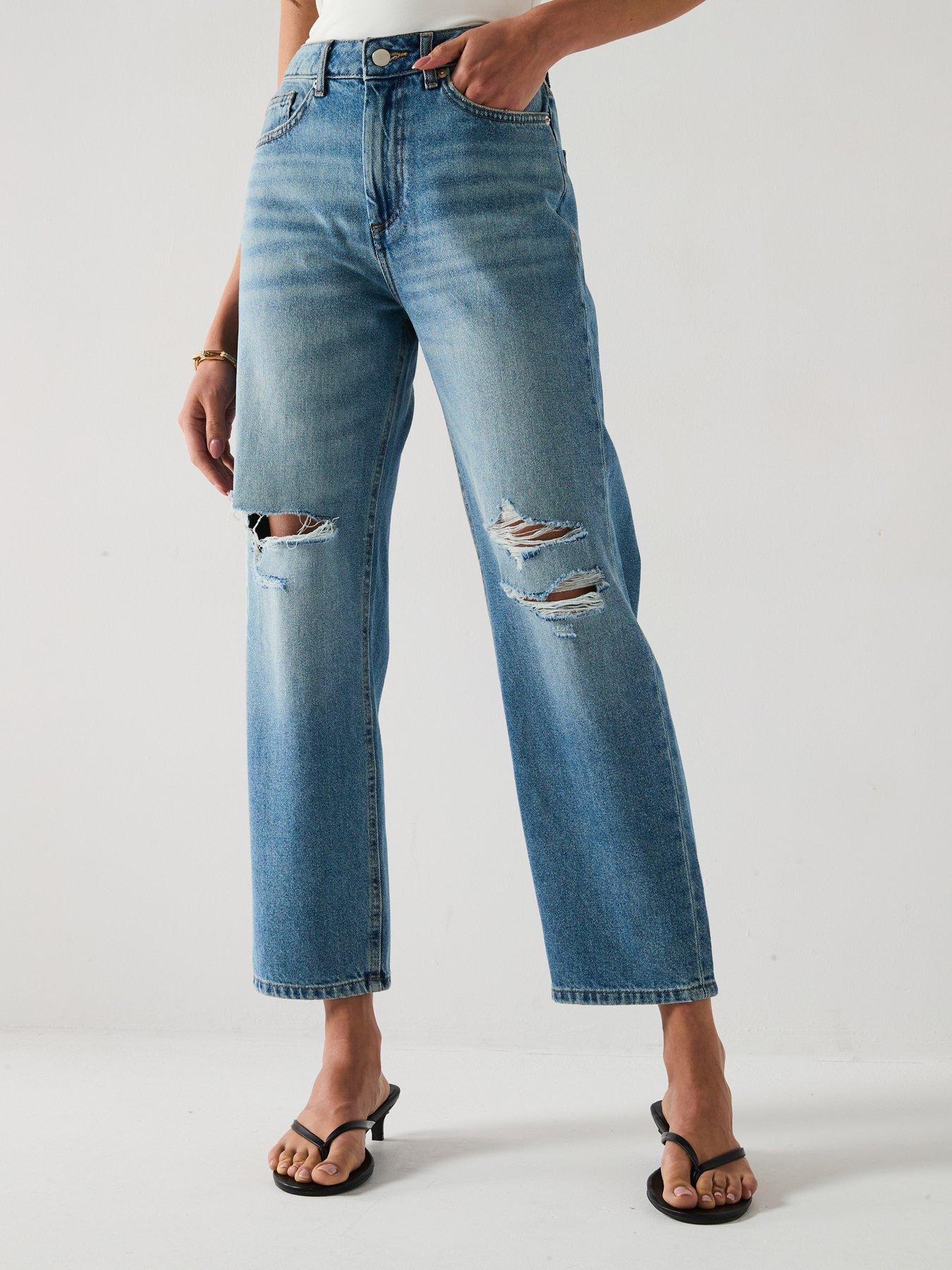 undefined Distressed Authentic Boyfriend Jeans - Mid Wash