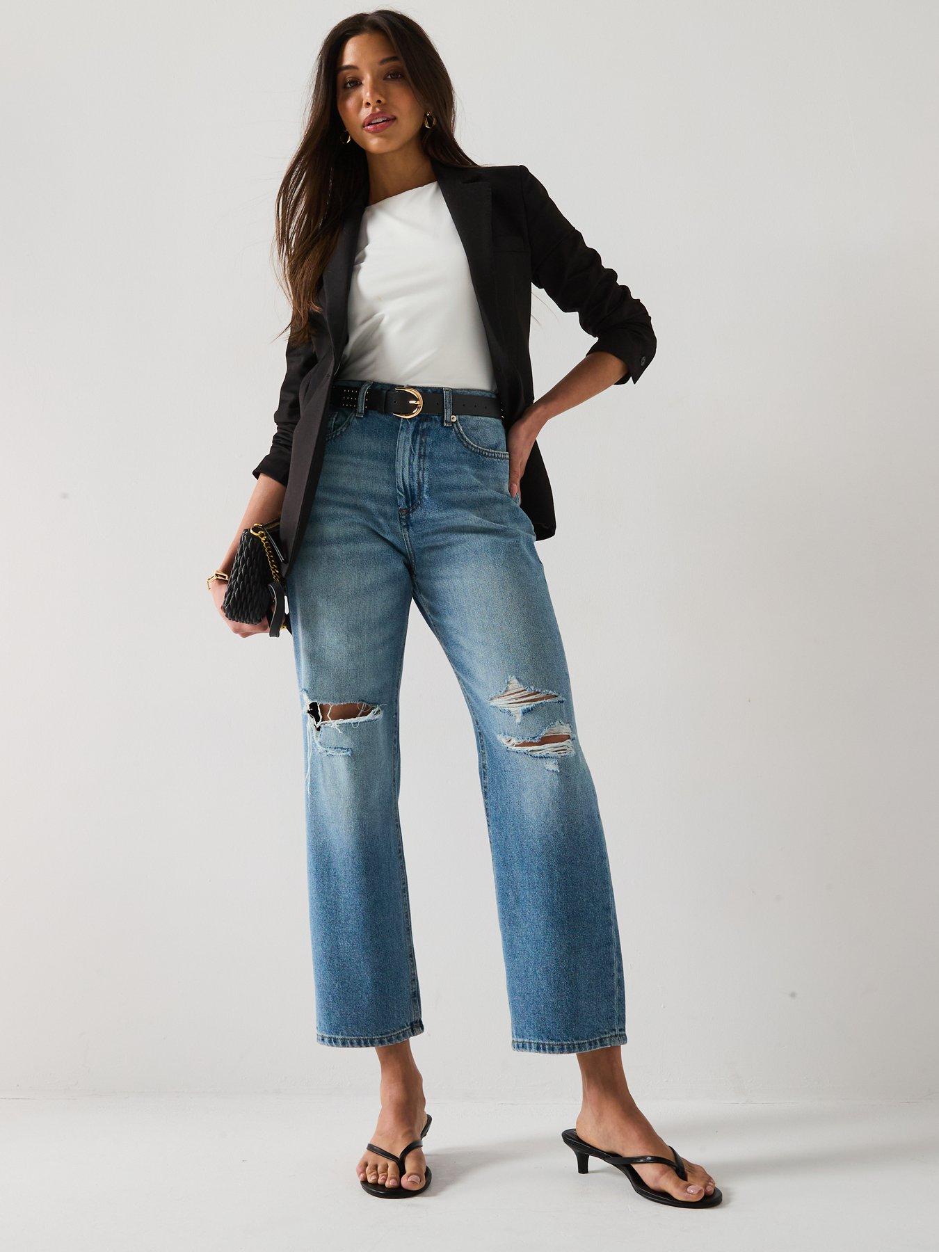 Image 3 of 6 of The Very Collection Distressed Authentic Boyfriend Jeans - Mid Wash