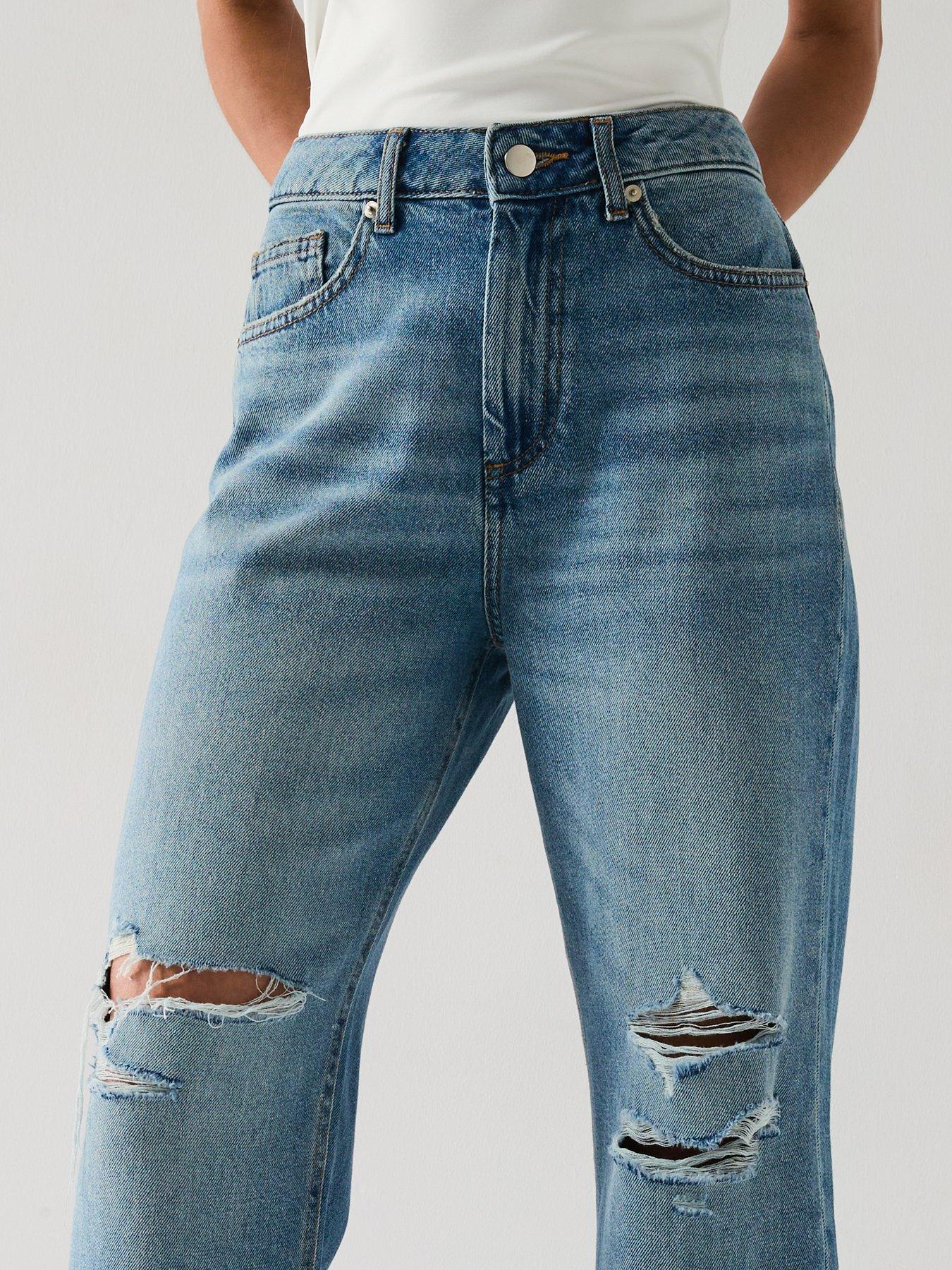 Image 4 of 6 of The Very Collection Distressed Authentic Boyfriend Jeans - Mid Wash