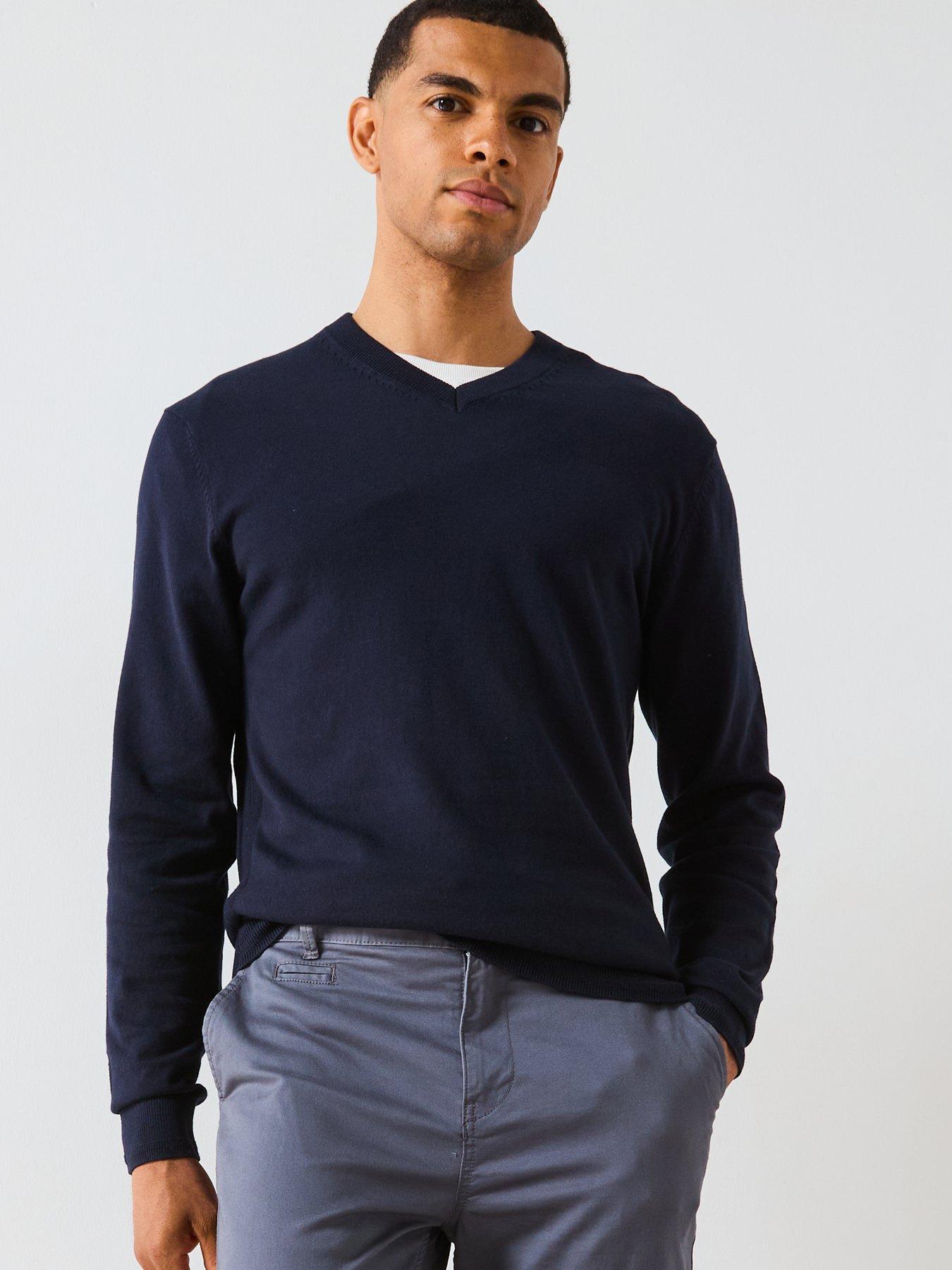 Image 4 of 6 of Very Man Cotton Rich Knitted V Neck Jumper - Navy