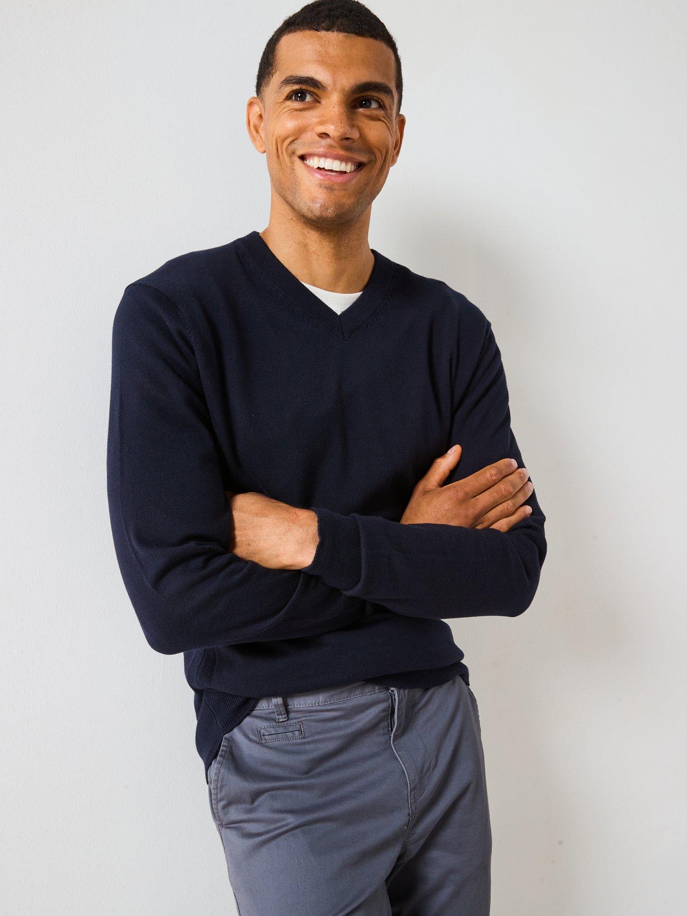 Image 5 of 6 of Very Man Cotton Rich Knitted V Neck Jumper - Navy