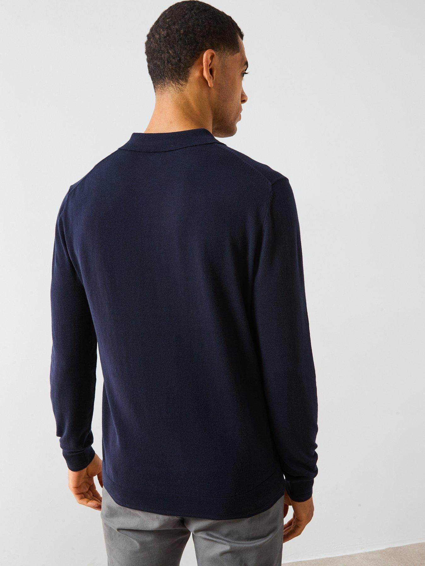 Image 2 of 5 of Very Man Cotton Rich Knitted Long Sleeve Polo Top - Navy