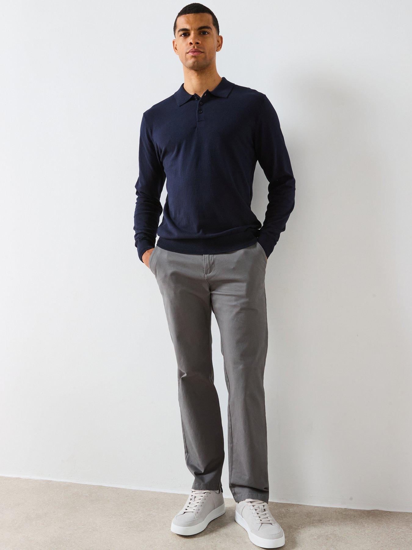 Image 3 of 5 of Very Man Cotton Rich Knitted Long Sleeve Polo Top - Navy