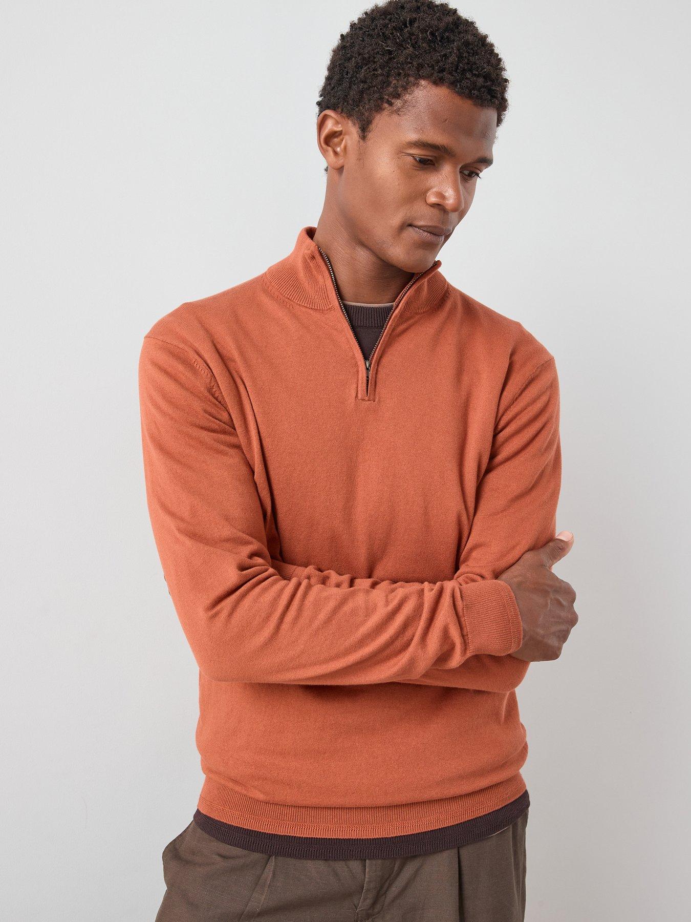 The Very Collection Cotton Rich Knitted 1/4 Zip Jumper - Rust