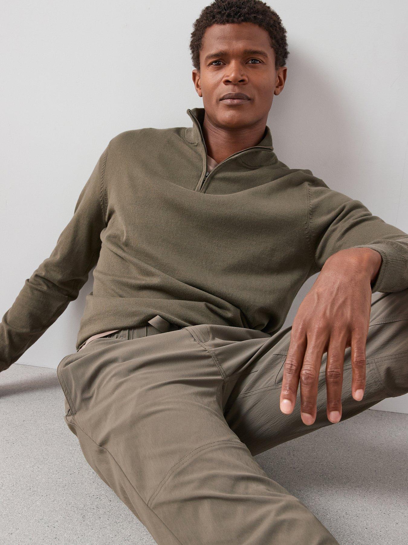 The Very Collection Cotton Rich Knitted 1/4 Zip Jumper - Khaki