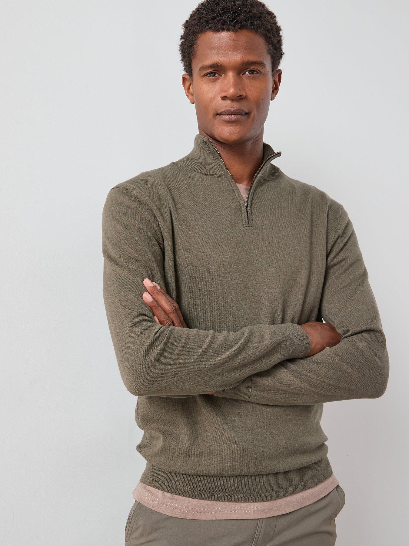 The Very Collection Cotton Rich Knitted 1/4 Zip Jumper - Khaki