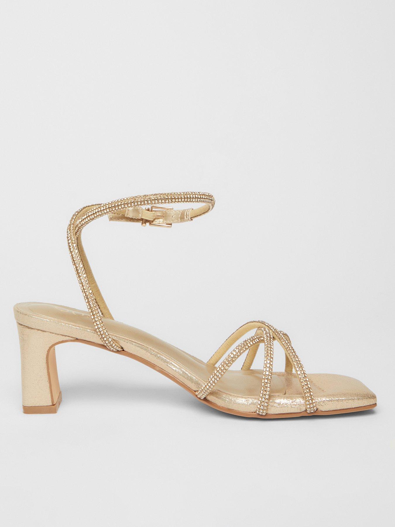 undefined Gold Diamante Strappy Heeled Sandals