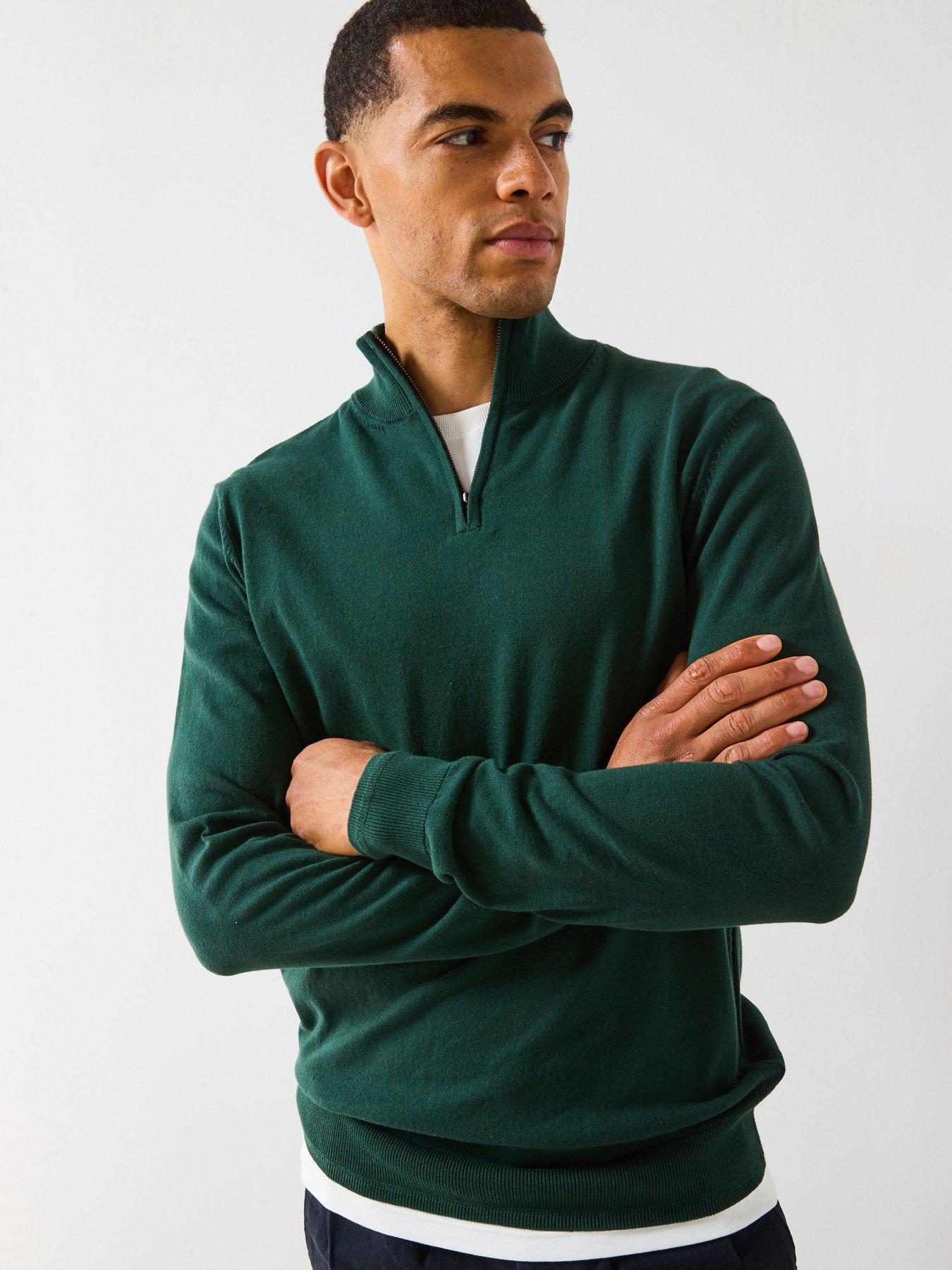 undefined Cotton Rich Knitted 1/4 Zip Jumper - Green