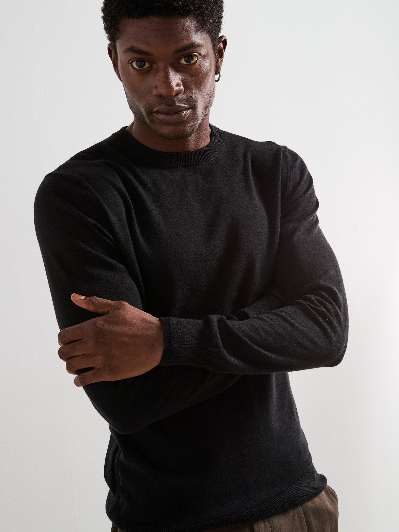 undefined Cotton Rich Knitted Crew Neck Jumper - Black