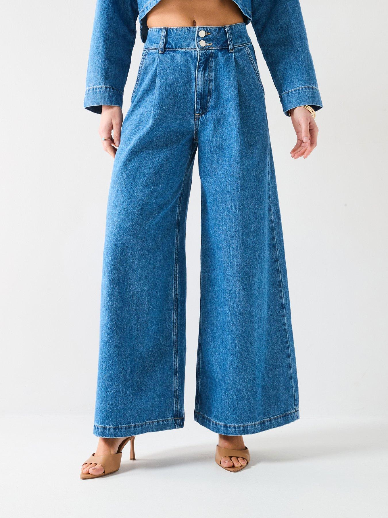 undefined High Waist Palazzo Co-Ord Jeans - Mid Wash
