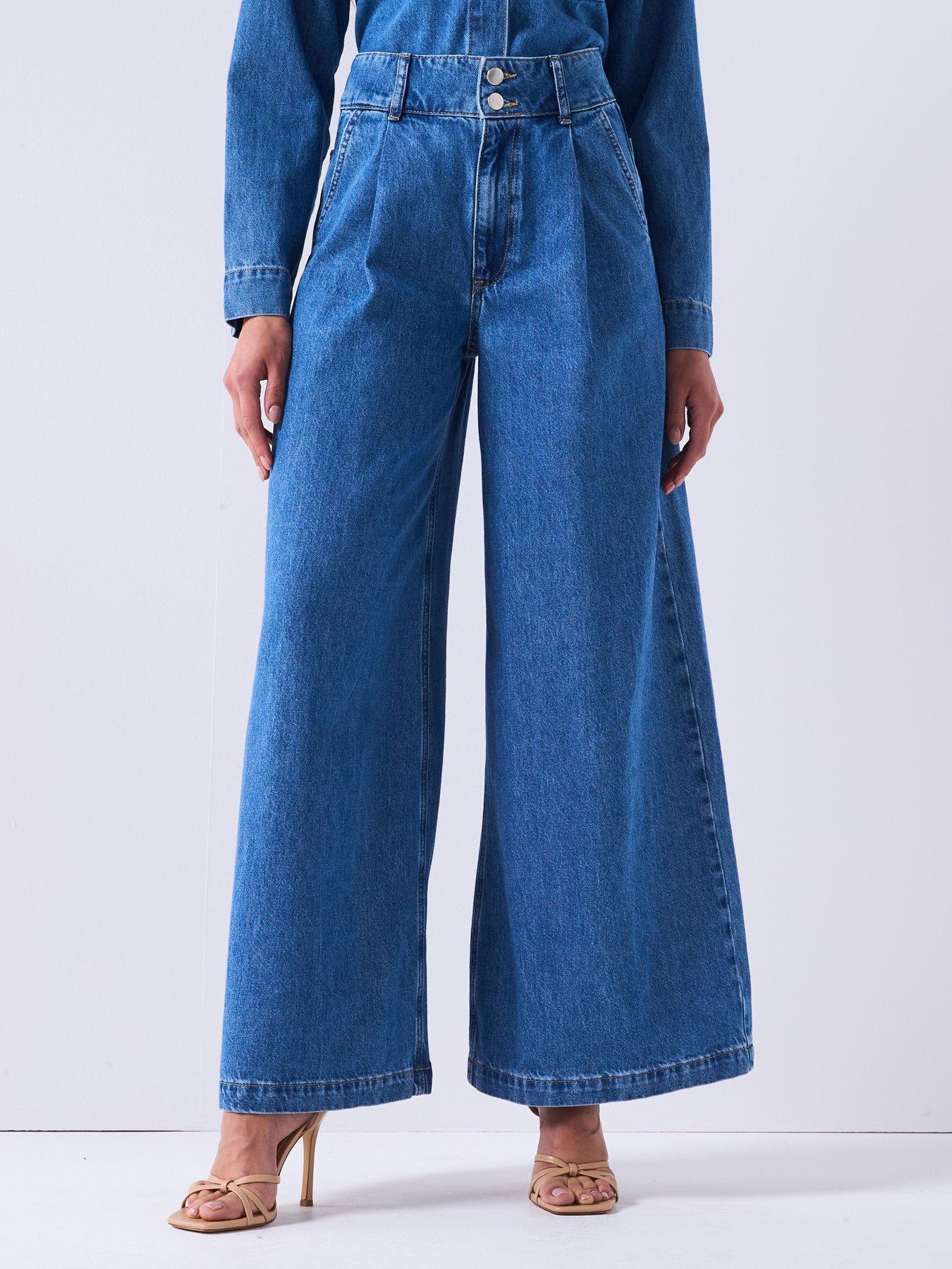Image 1 of 6 of V by Very High Waist Palazzo Co-Ord Jeans - Mid Wash