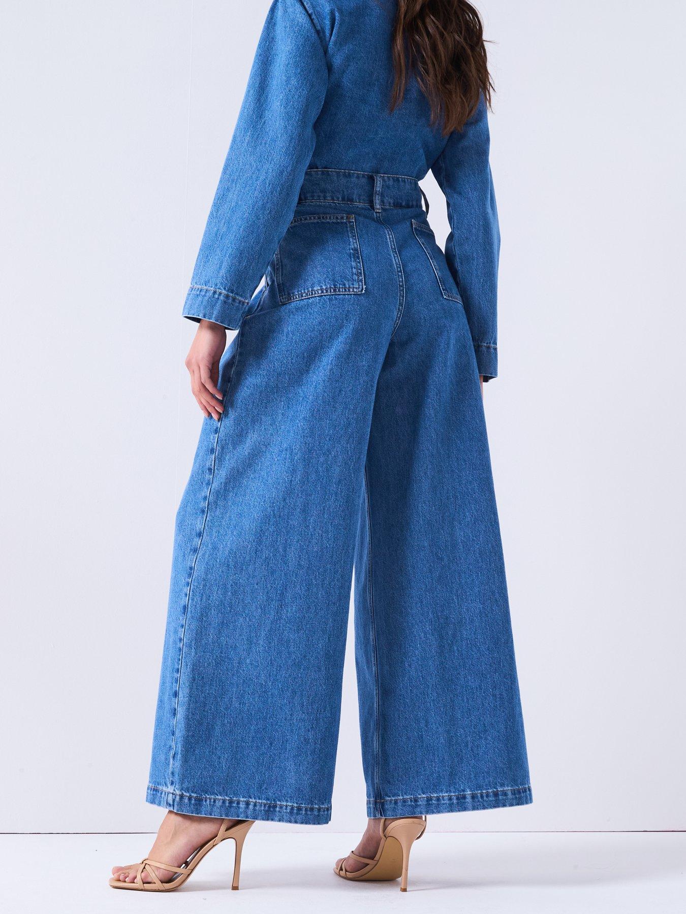 Image 5 of 6 of V by Very High Waist Palazzo Co-Ord Jeans - Mid Wash