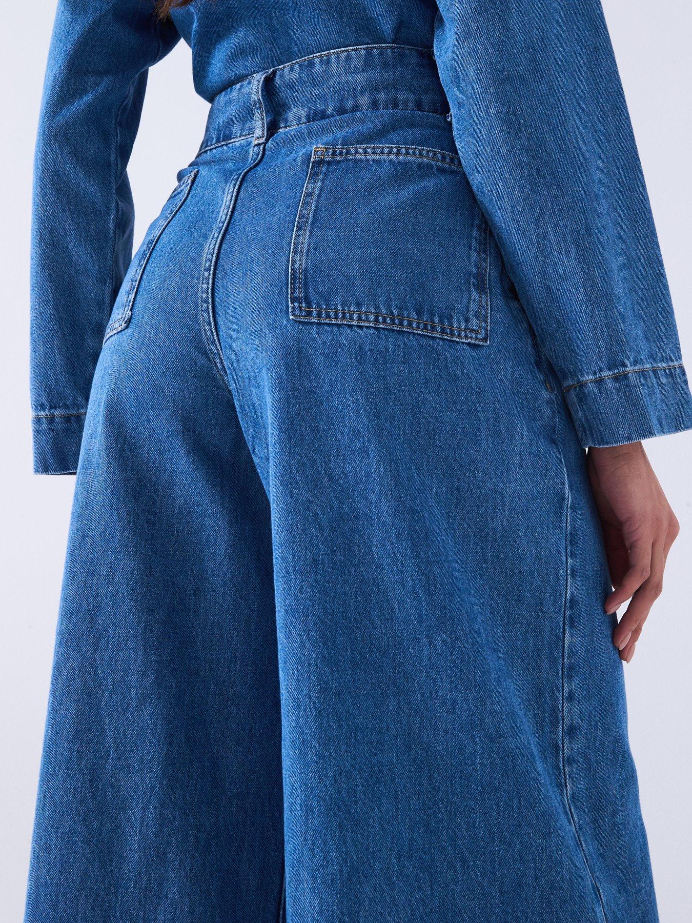 Image 6 of 6 of V by Very High Waist Palazzo Co-Ord Jeans - Mid Wash