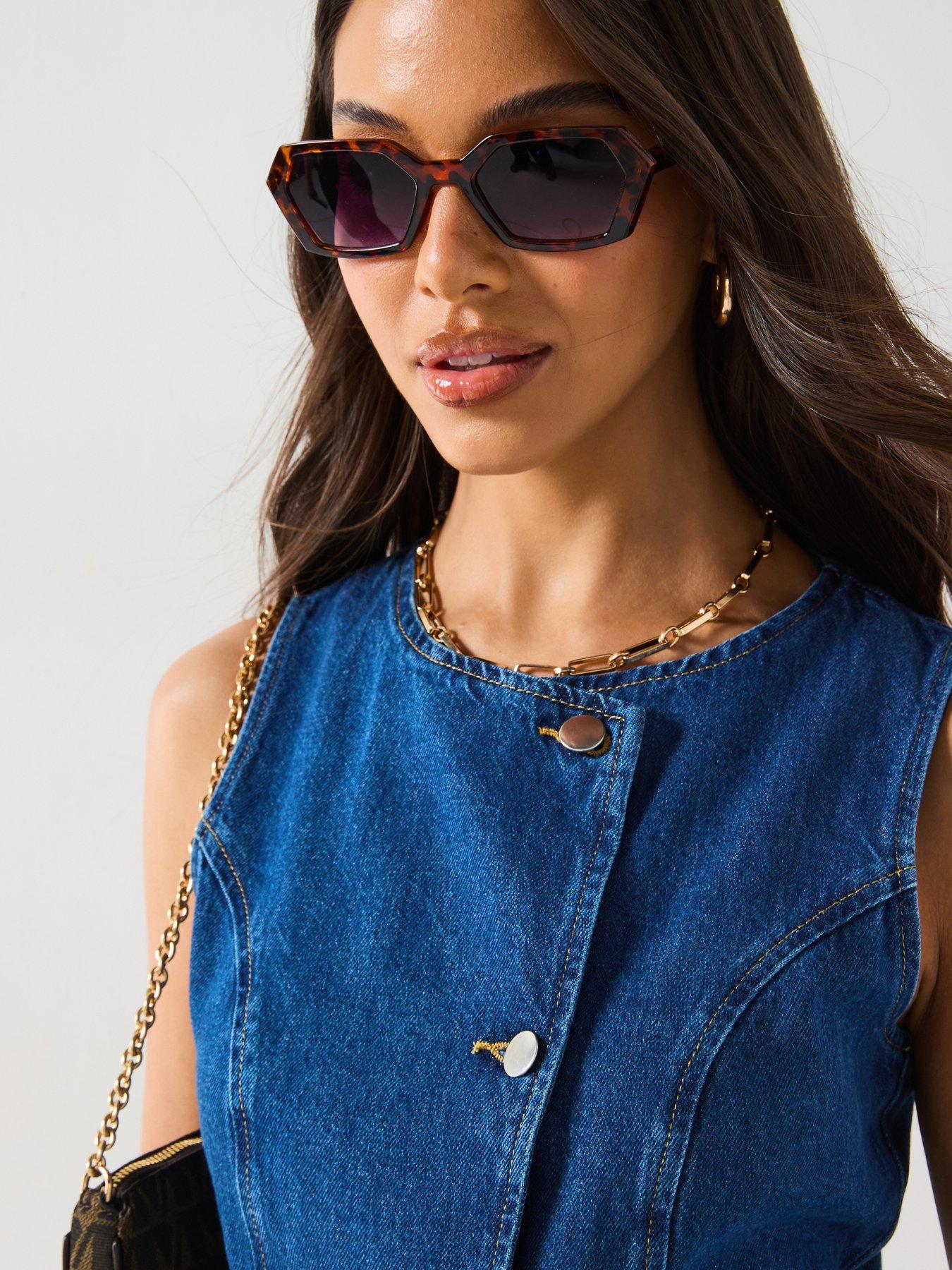 Image 4 of 6 of V by Very Denim Asymmetric Button Co-Ord Top - Mid Wash