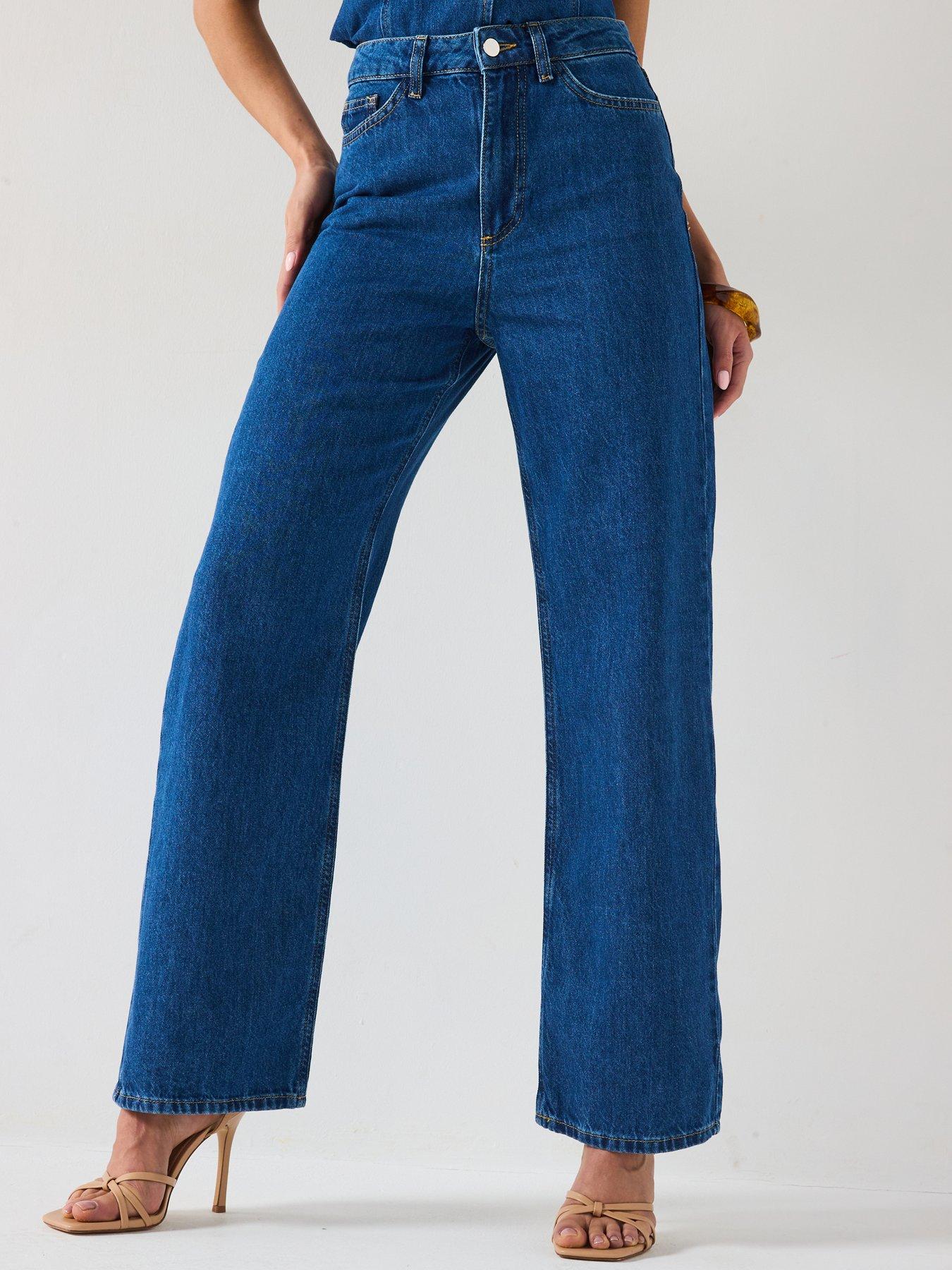 V by Very Denim Tailored Wide Leg Co-Ord Jeans - Mid Wash