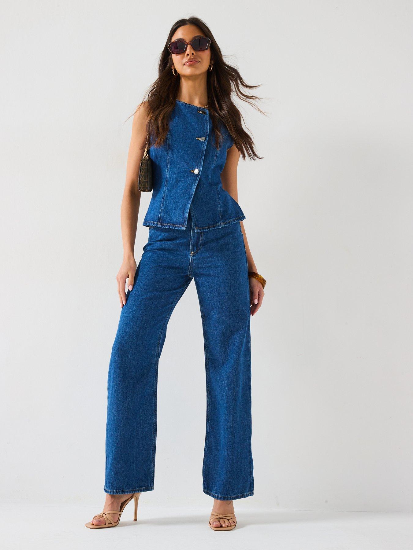 Image 3 of 6 of V by Very Denim Tailored Wide Leg Co-Ord Jeans - Mid Wash
