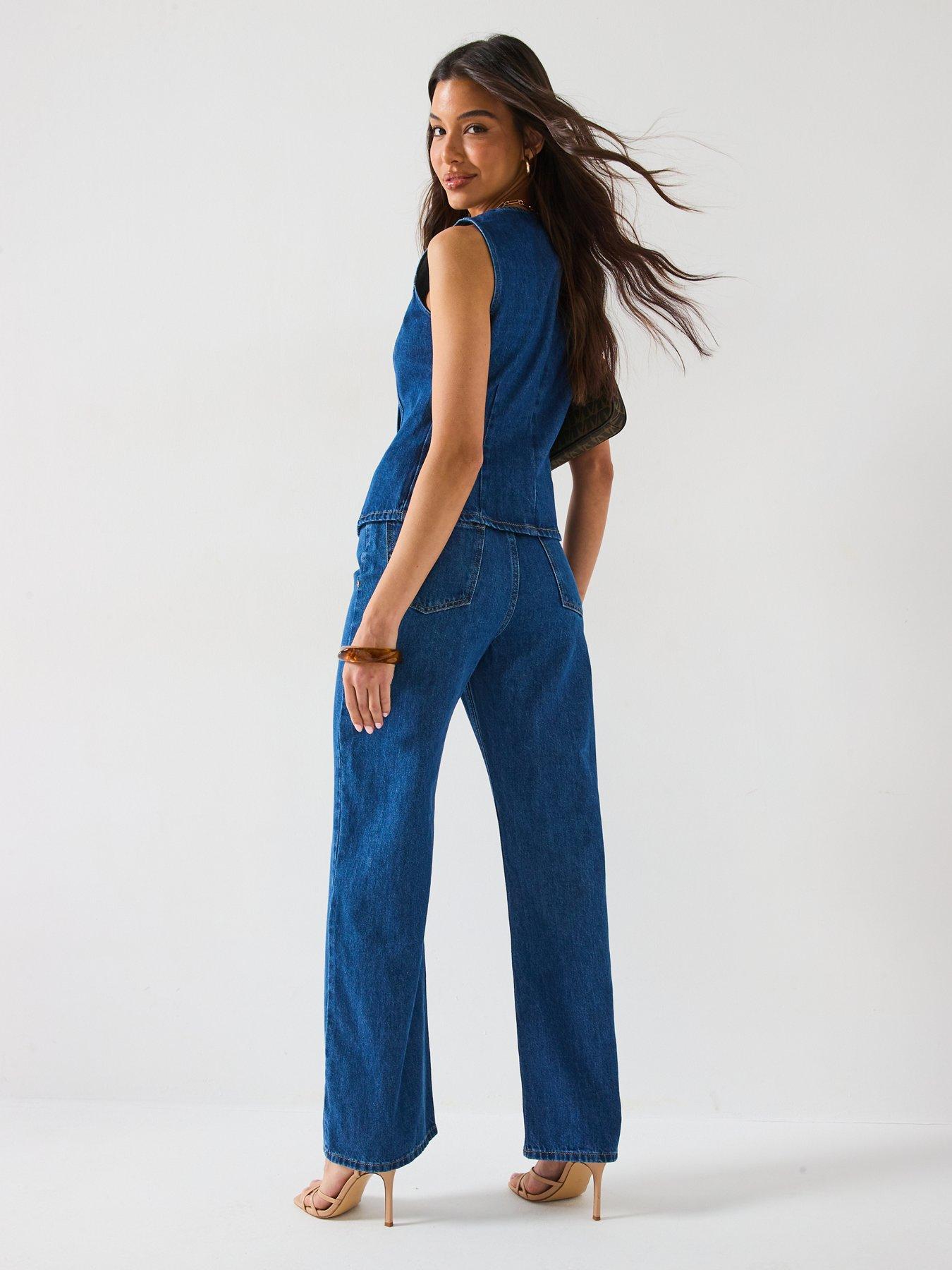 Image 5 of 6 of V by Very Denim Tailored Wide Leg Co-Ord Jeans - Mid Wash