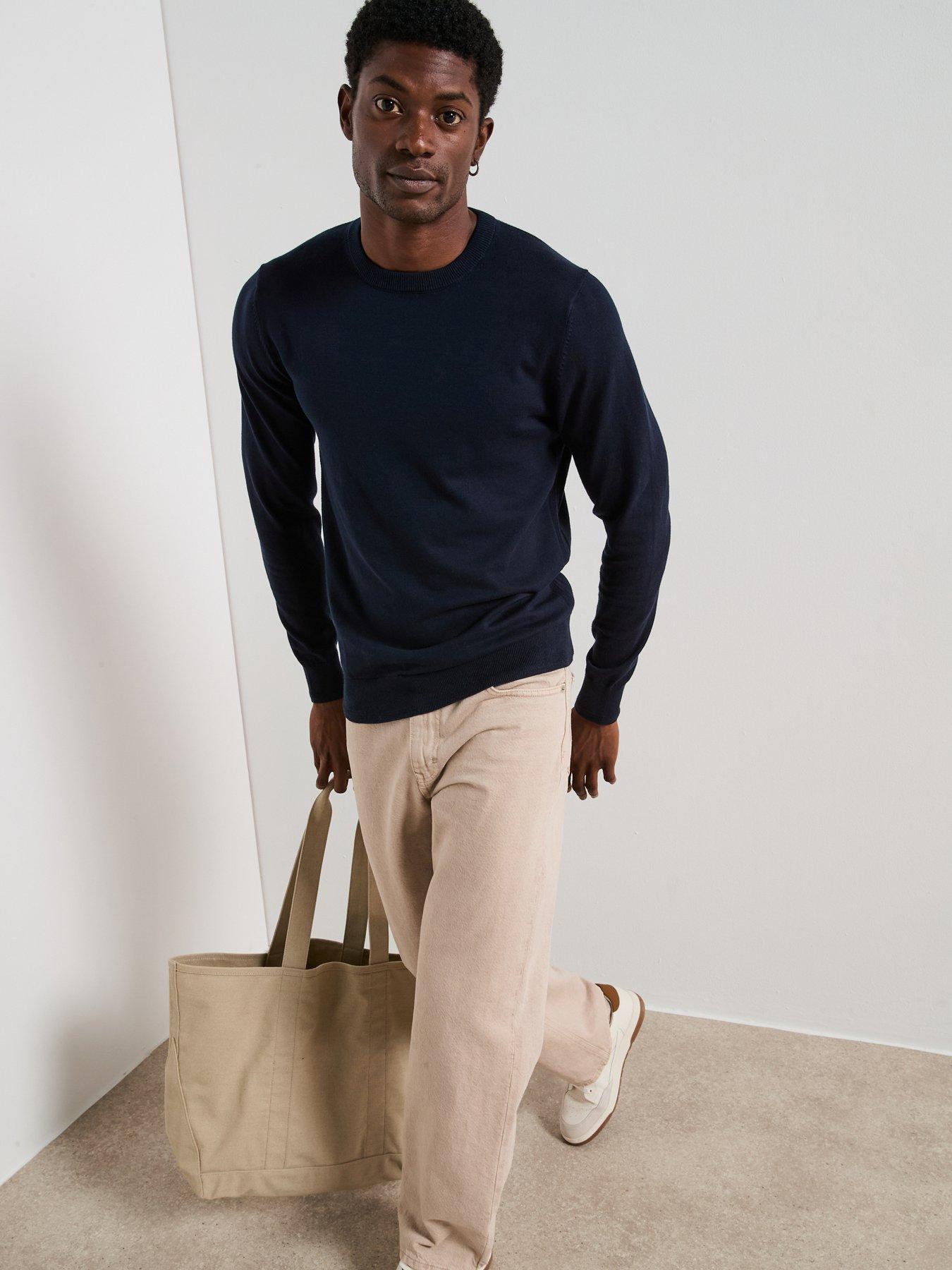 Image 3 of 6 of The Very Collection Cotton Rich Knitted Crew Neck Jumper - Navy