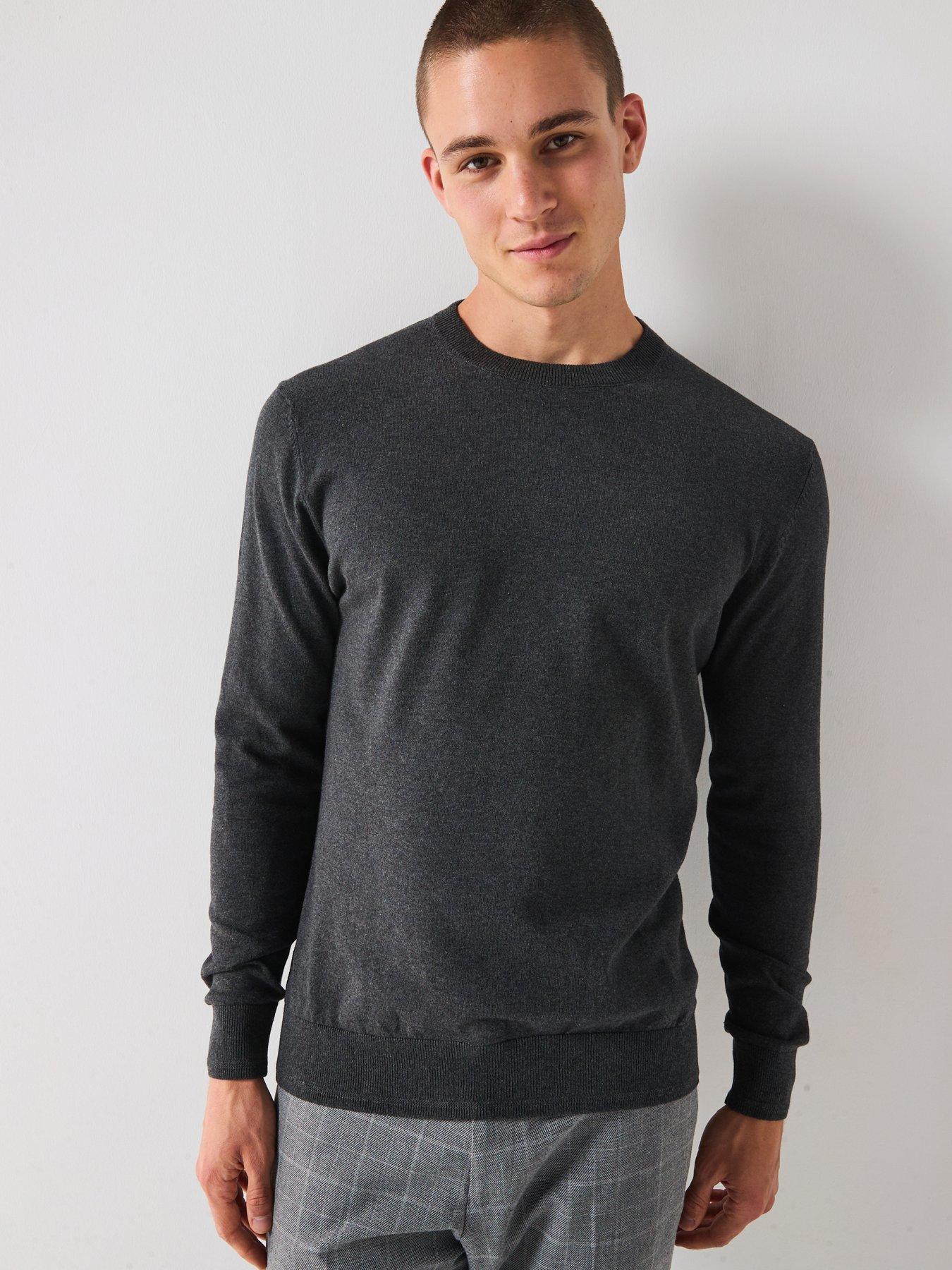 The Very Collection Cotton Rich Knitted Crew Neck Jumper - Charcoal