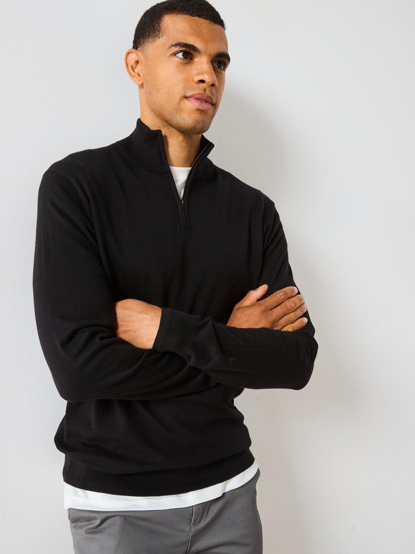 undefined Cotton Rich Knitted 1/4 Zip Jumper - Black