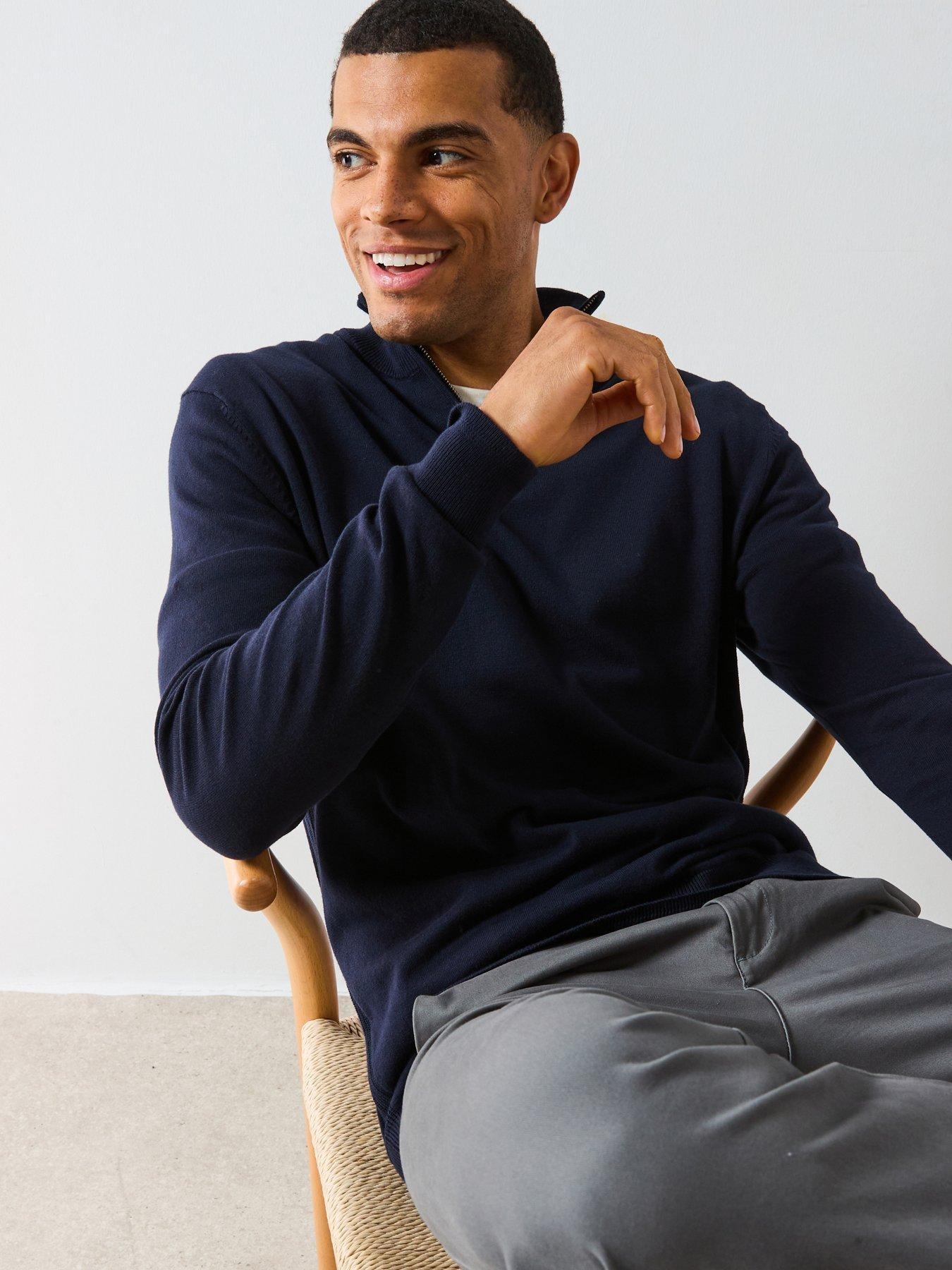 undefined Cotton Rich Knitted 1/4 Zip Jumper - Navy