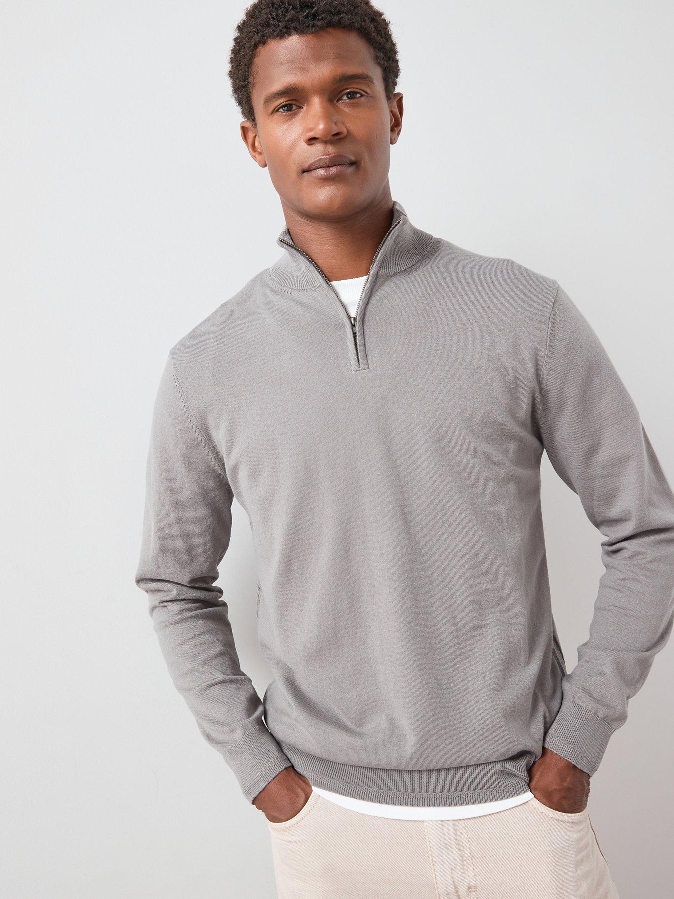 Image 1 of 6 of The Very Collection Cotton Rich Knitted 1/4 Zip Jumper - Charcoal