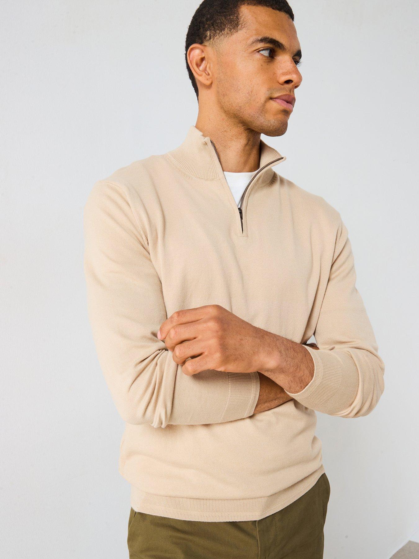 undefined Cotton Rich Knitted 1/4 Zip Jumper - Stone