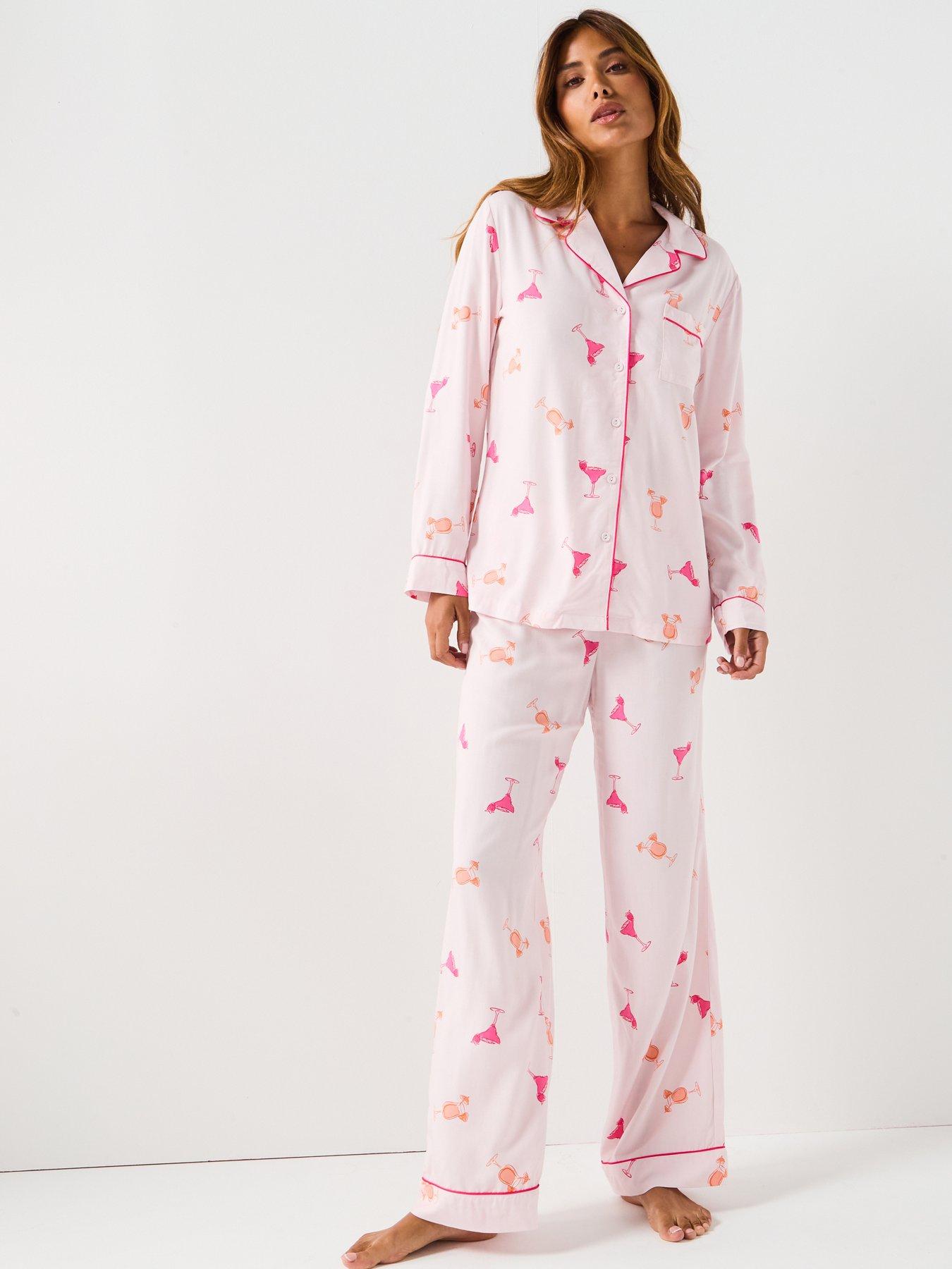 Image 1 of 5 of V by Very Cocktail Print Woven Revere Pj Set - Pink