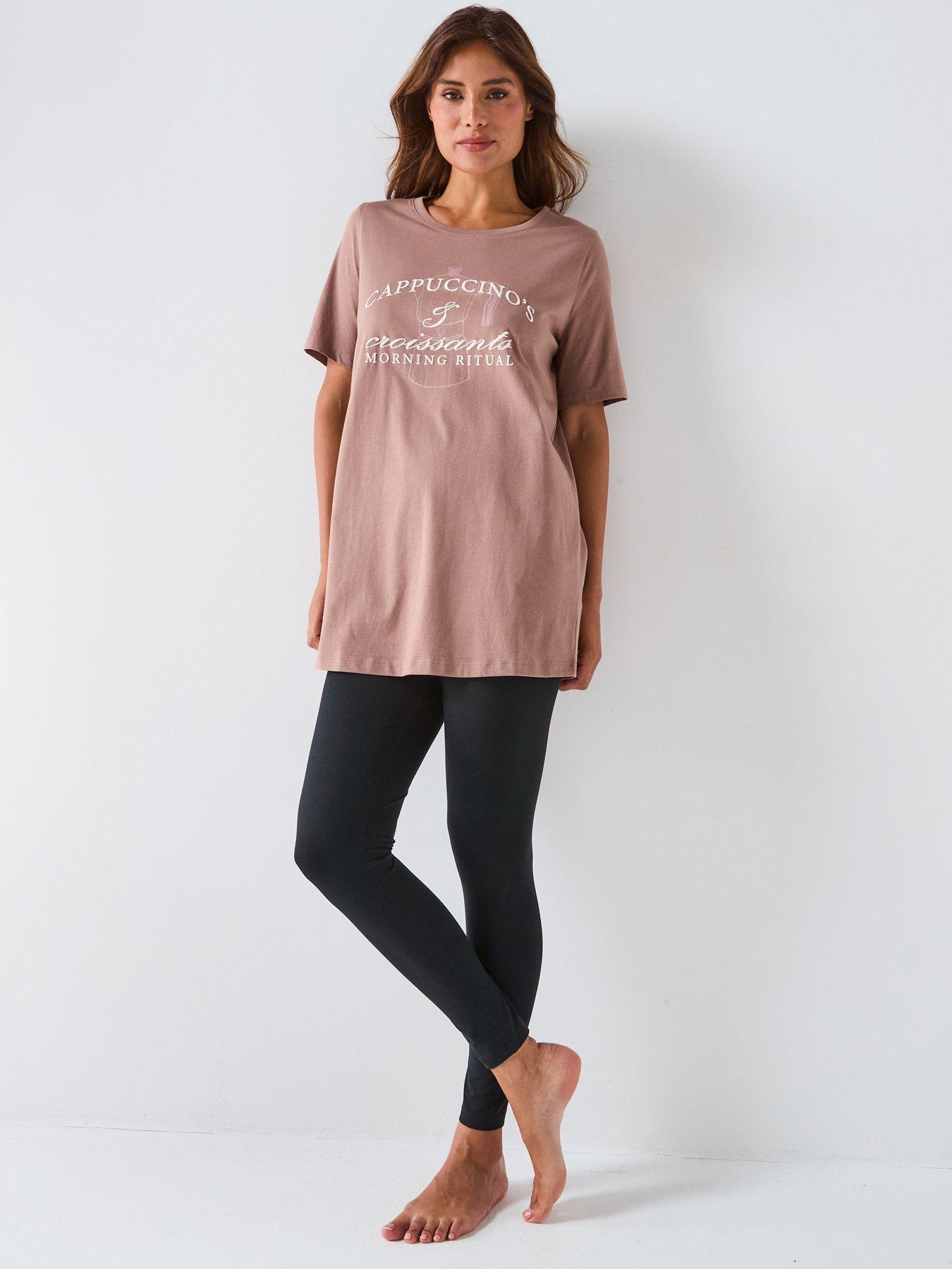 Everyday Slogan Longline T-Shirt With Leggings Pj Set - Brown
