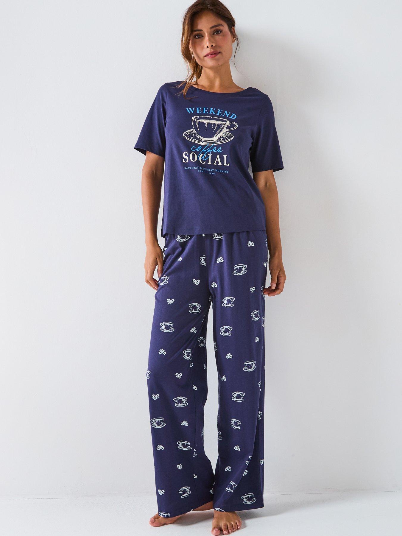 undefined Short Sleeve Coffee Cup Tshirt With Wige Leg Pj Set
