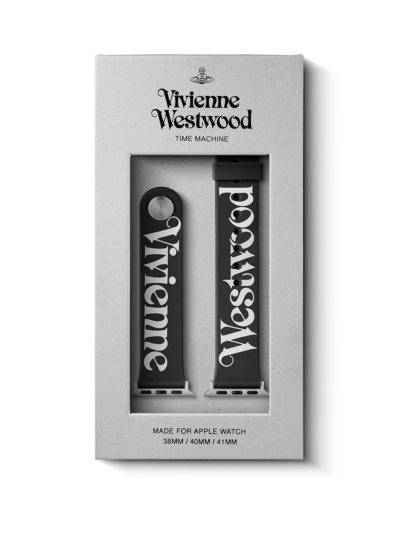 Product photograph of Vivienne Westwood Silicone Compatible Apple Watch Strap In Black from very.co.uk