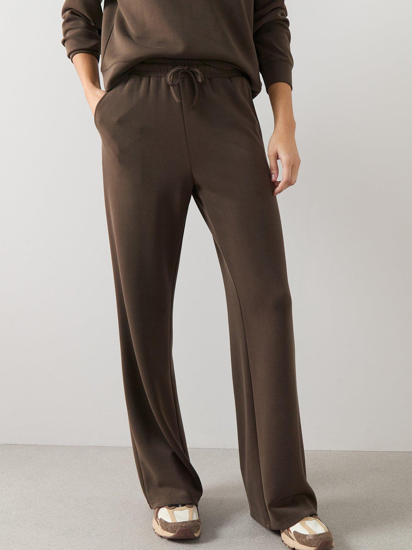 The Very Collection: Modal Mix Wide Leg Joggers - Brown