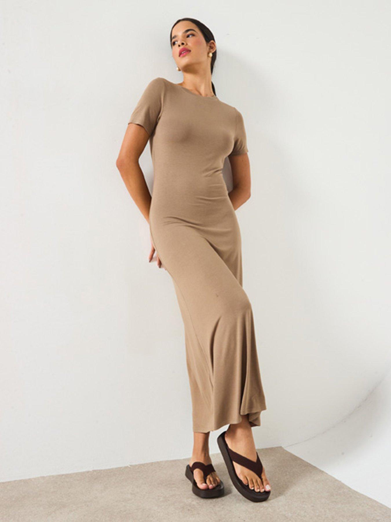 undefined Viscose Drape Maxi Dress - Brown