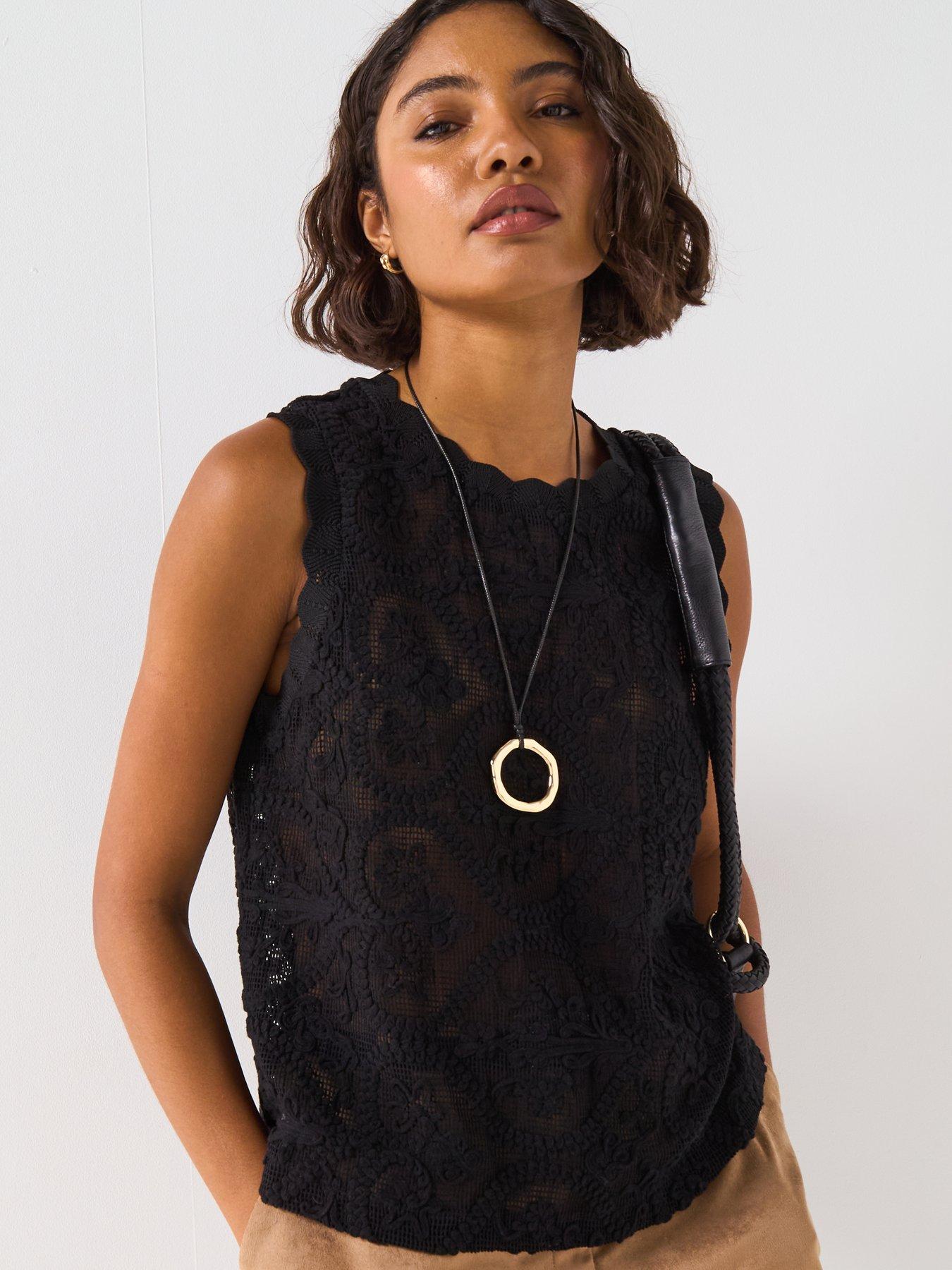 V by Very Allover Crochet Vest - Black