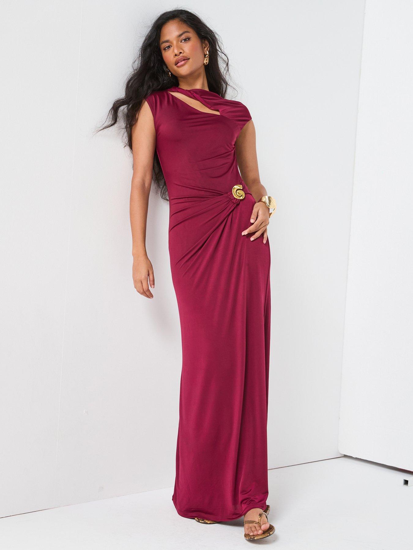 bodycon knit dress Vintage 1970s Burgundy Tie Strap Maxi Dress - S