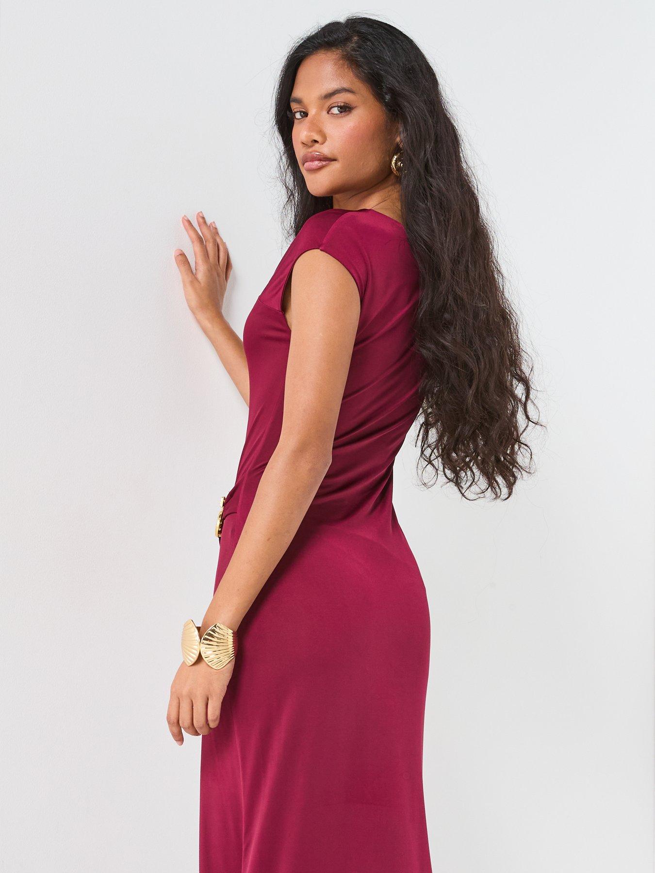 V by Very Cut Out Statement Maxi Dress - Burgundy | Very