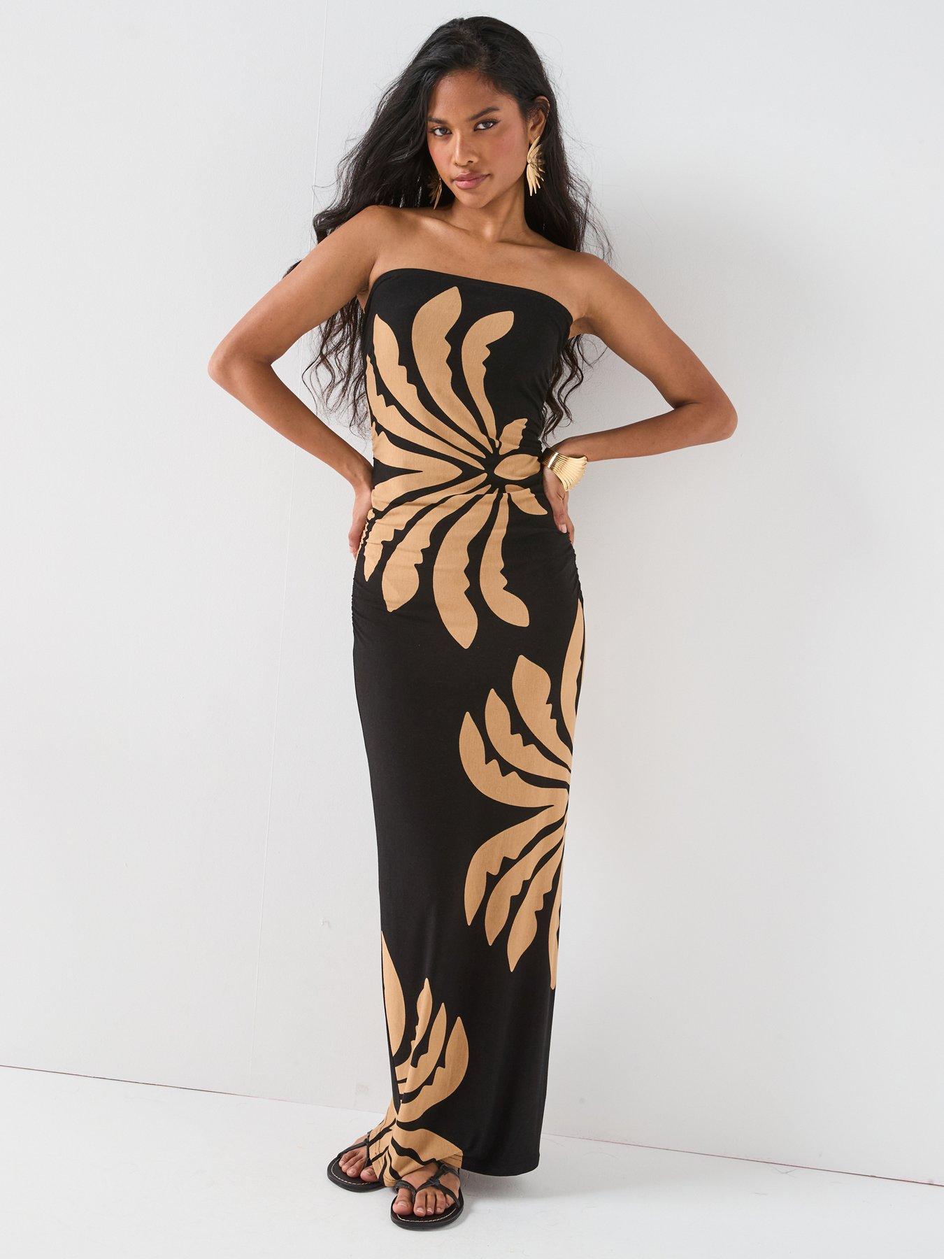 V by Very Leaf Placement Dress - Black