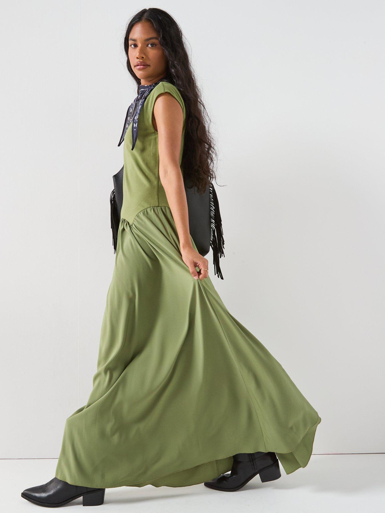 sachin and babi light blue dress V by Very V Neck Drop Waist Midaxi Dress - Green