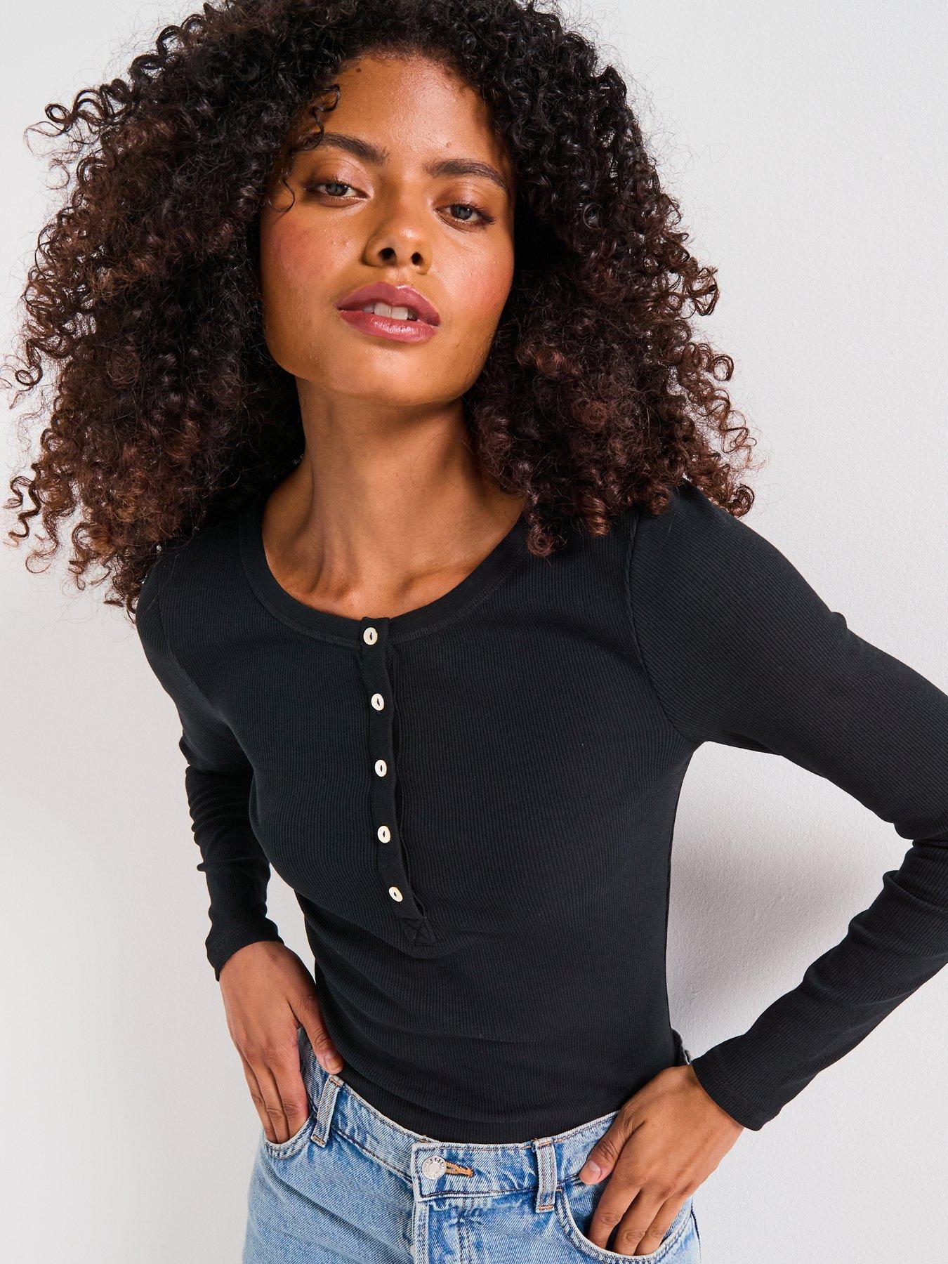 undefined Long Sleeve Henley - Black