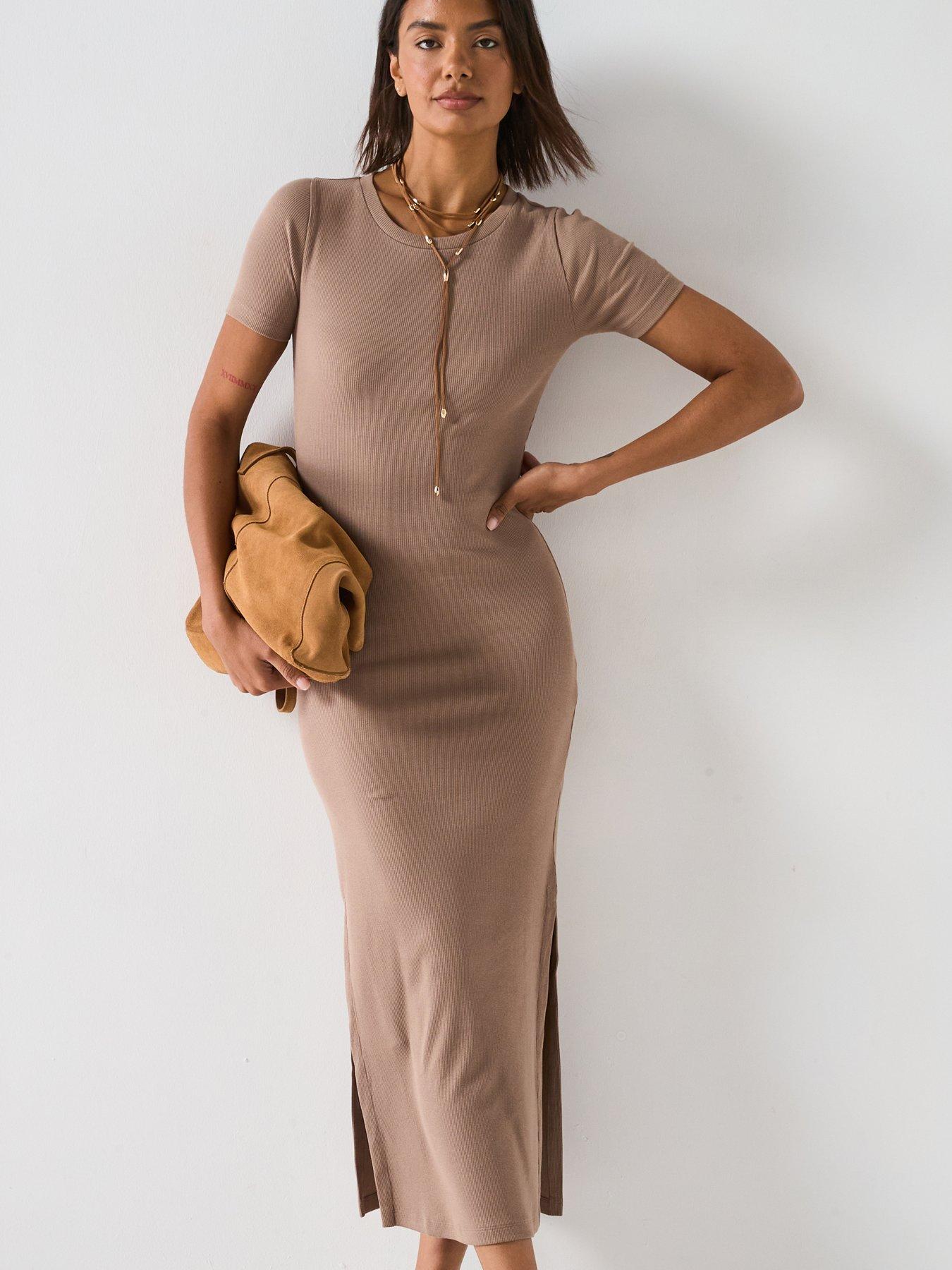 undefined Rib Tee Dress - Brown