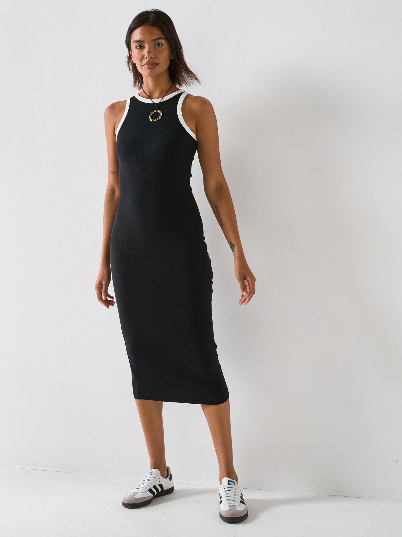 undefined Ribbed Midaxi Dress with Contrast Trim - Cream
