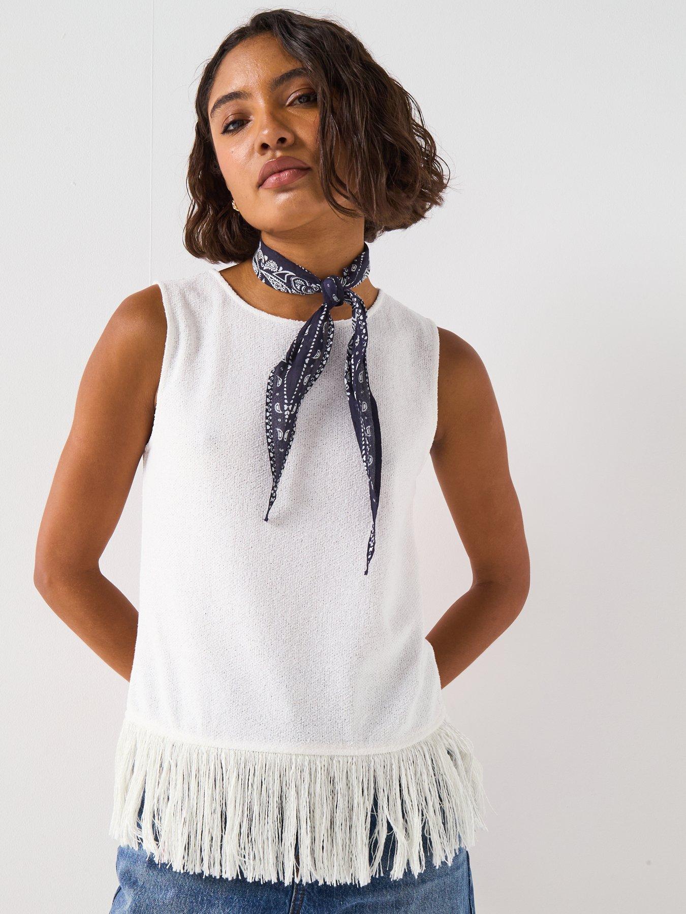 undefined Fringe Hem Vest - White