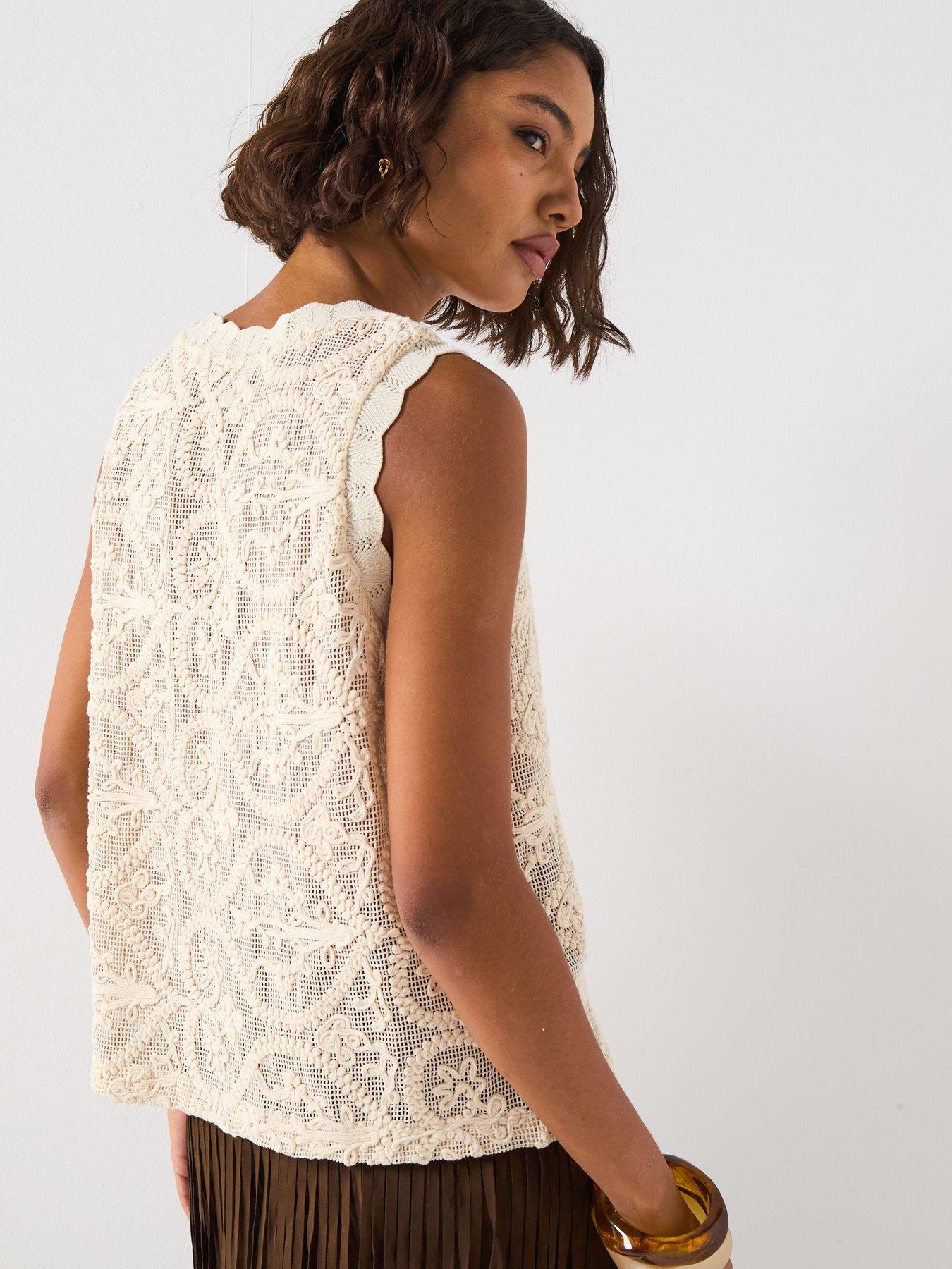 Image 2 of 6 of V by Very Allover Crochet Vest - Cream