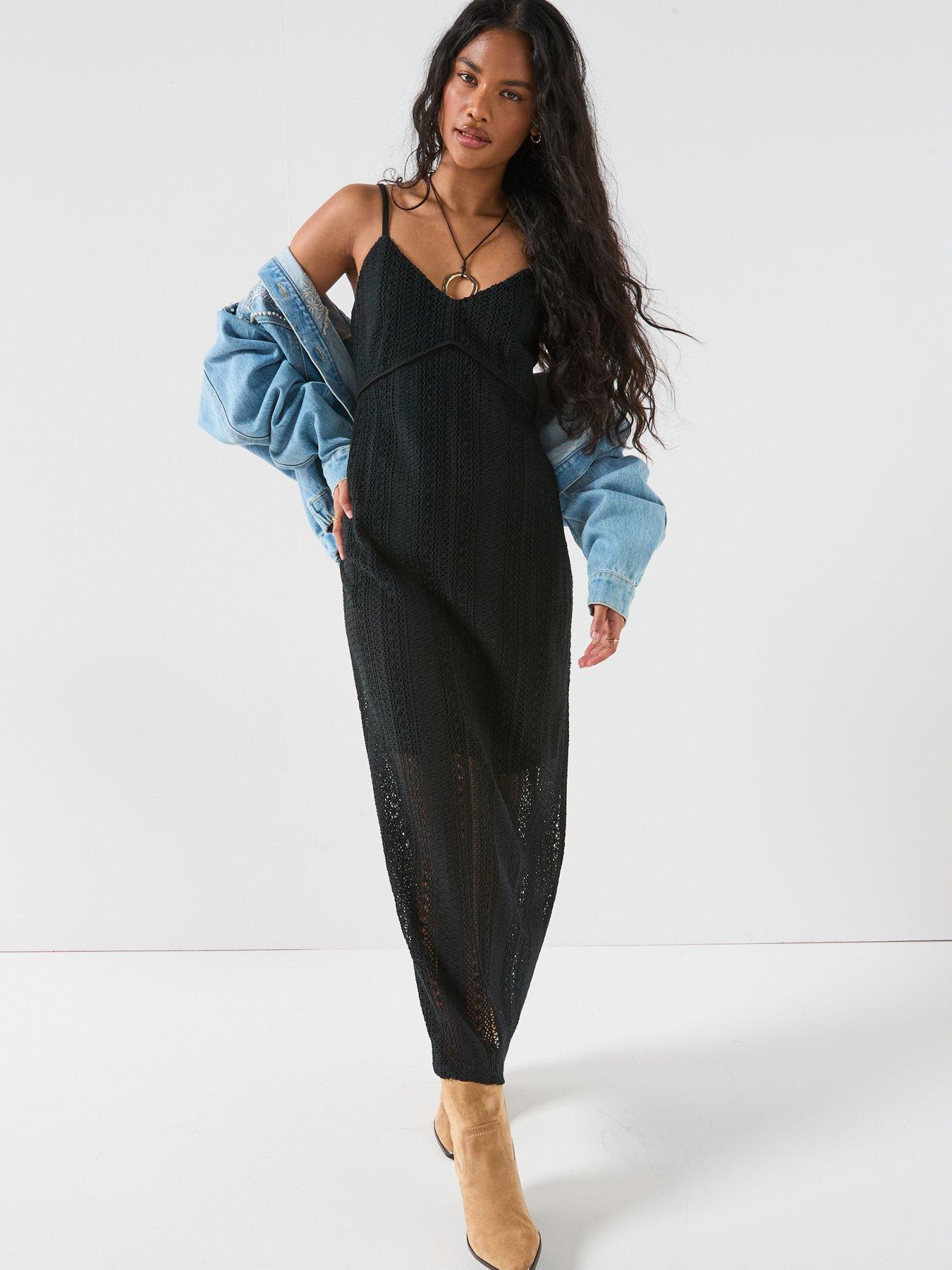 Vivo Basic Long Sleeve Straight Maxi Dress - Black