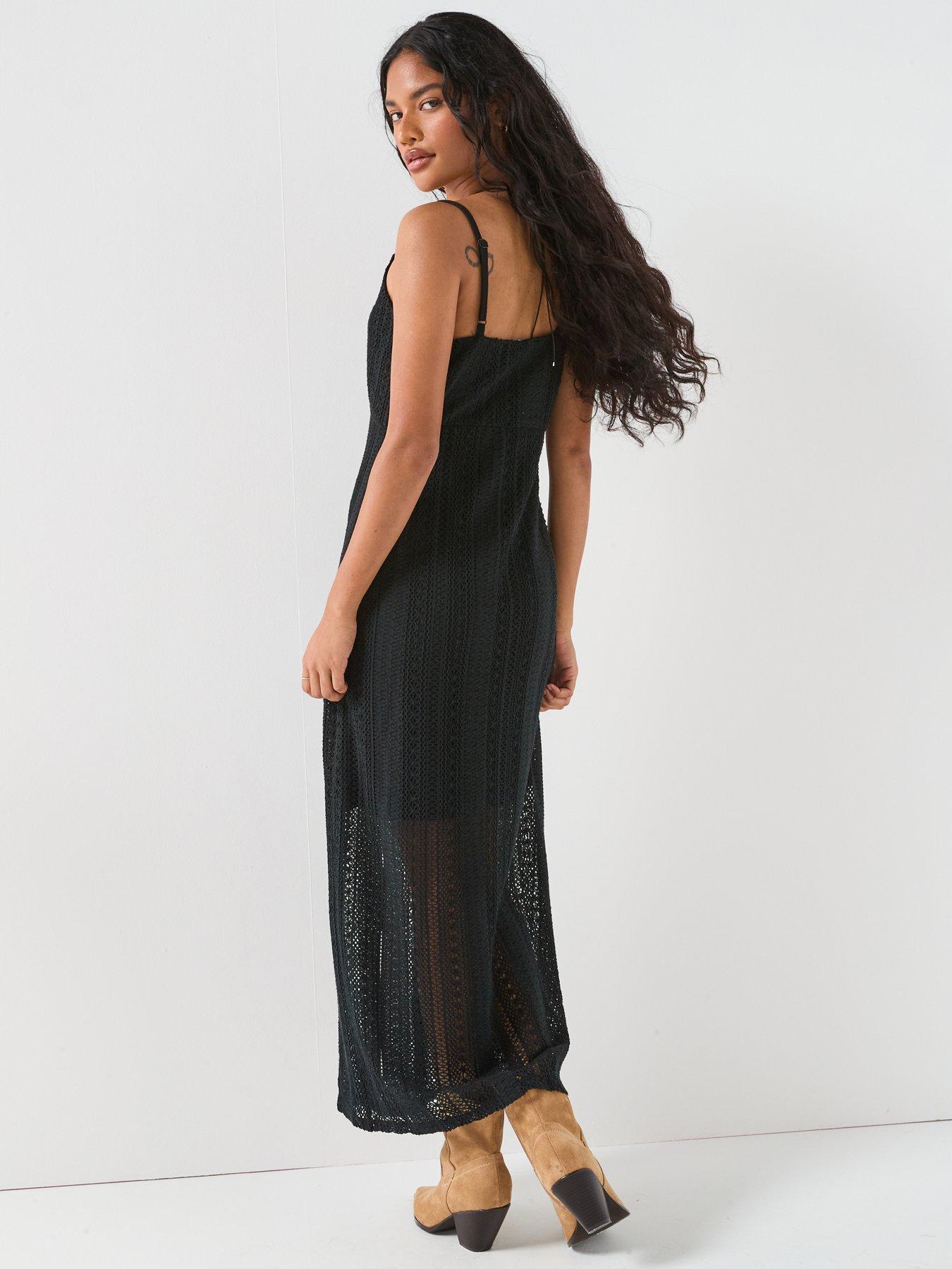 V by Very Strappy Lace Maxi Dress - Black | Very